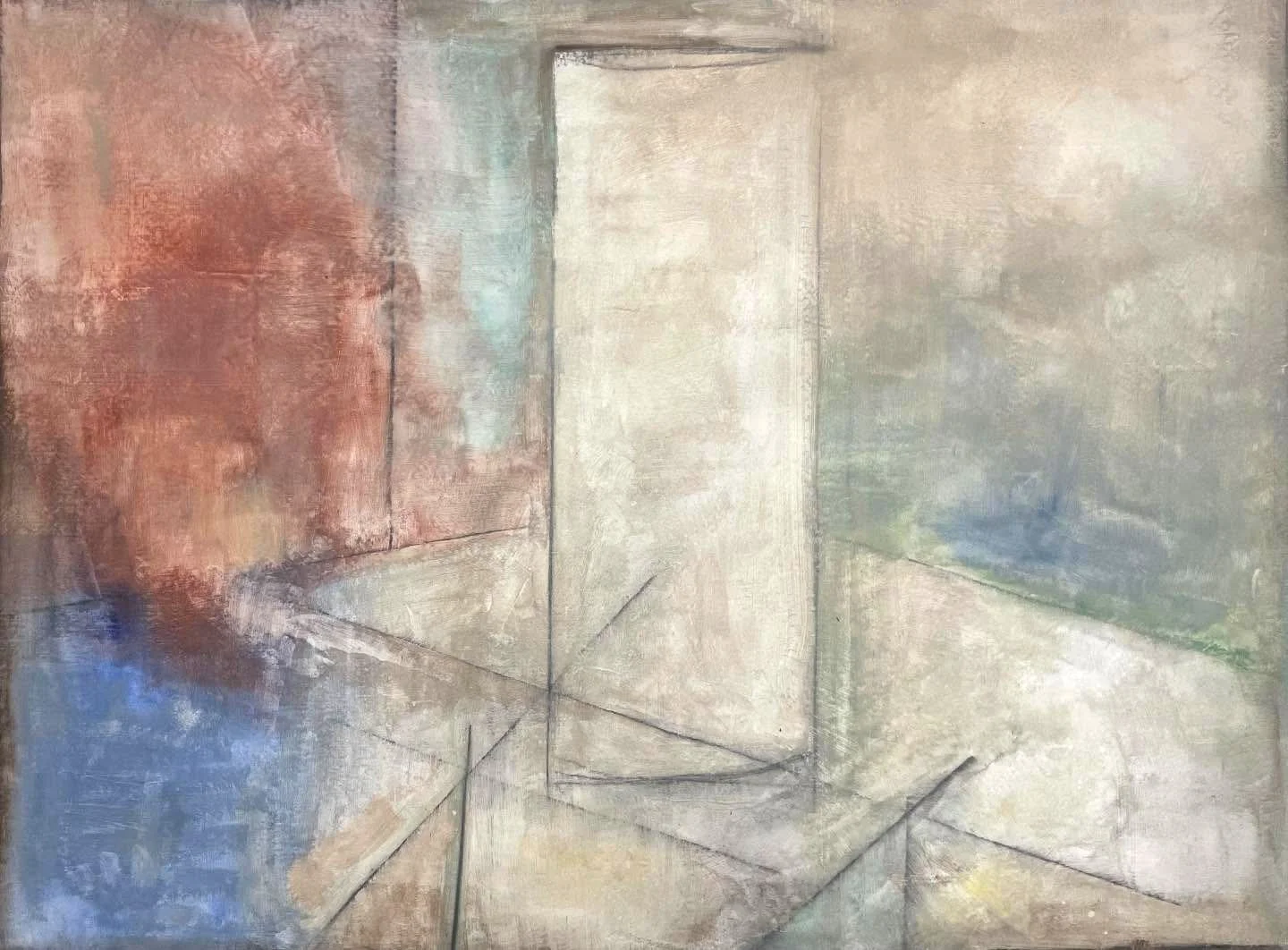 Pillar in Context, 36 x 48 in, acrylic and graphite on canvas, 2026