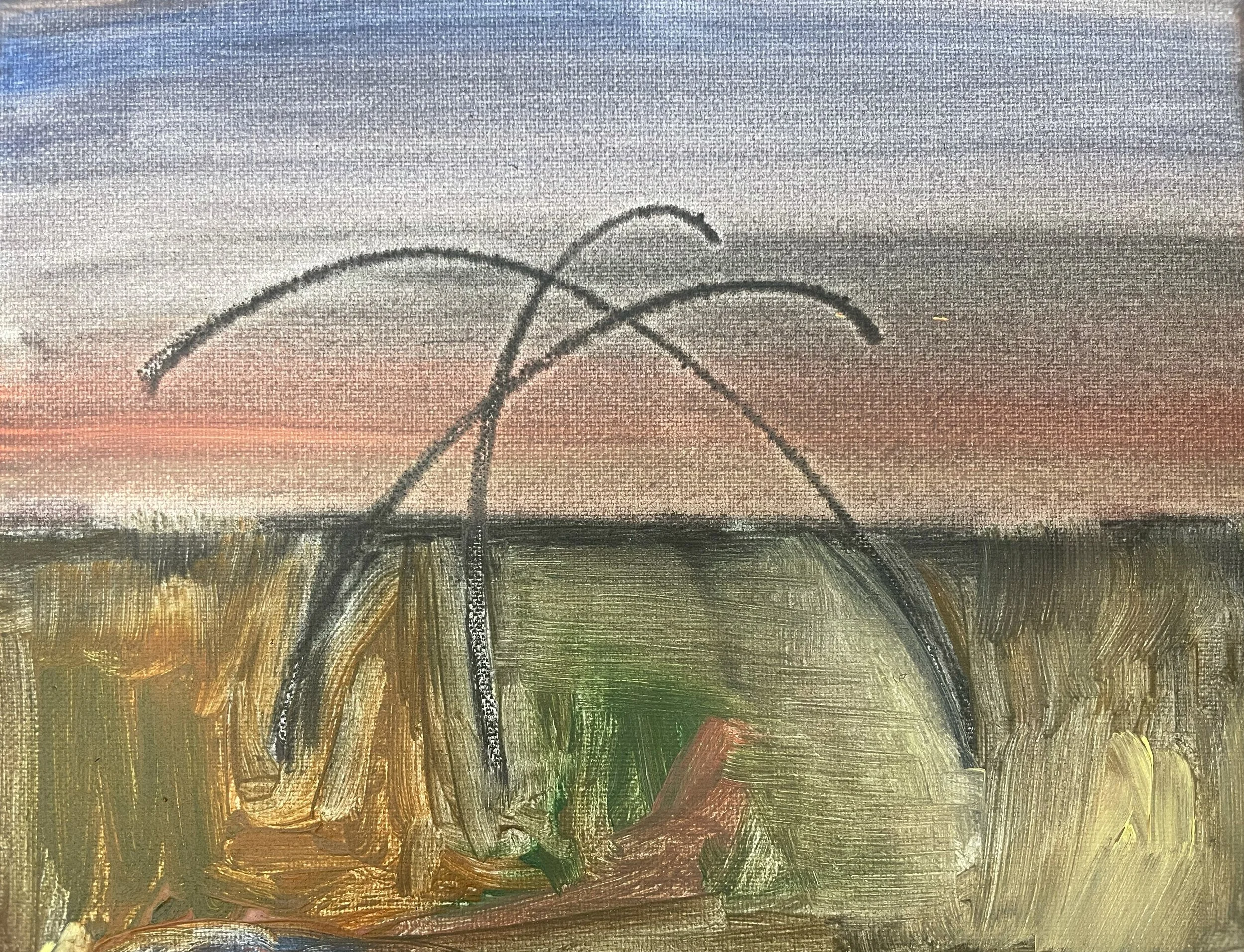 Surveying the Land 1, 8 x 10in, acrylic and graphite on canvas, 2026