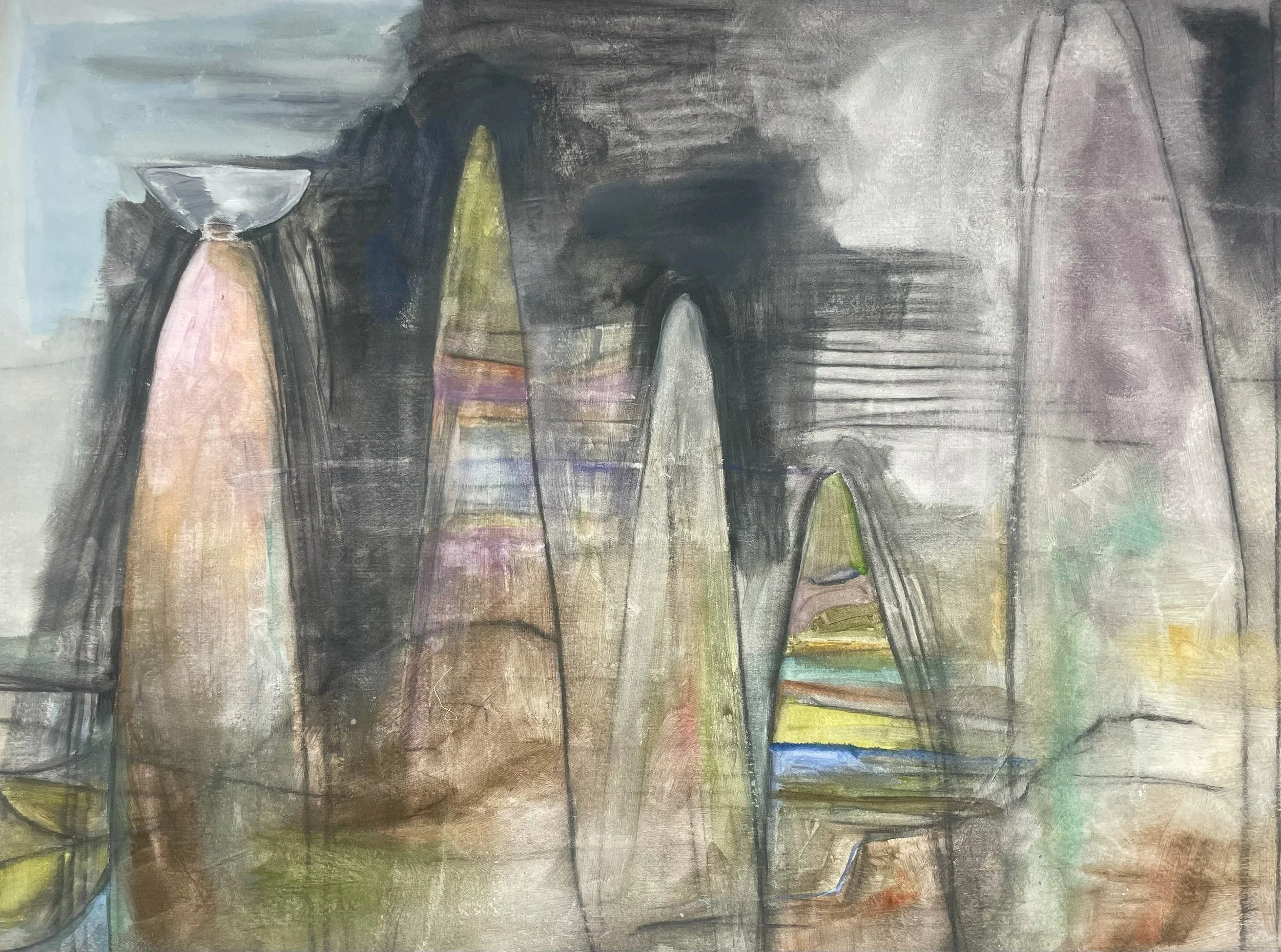 Pedestaling, 36 x 48in, acrylic and graphite on canvas, 2026