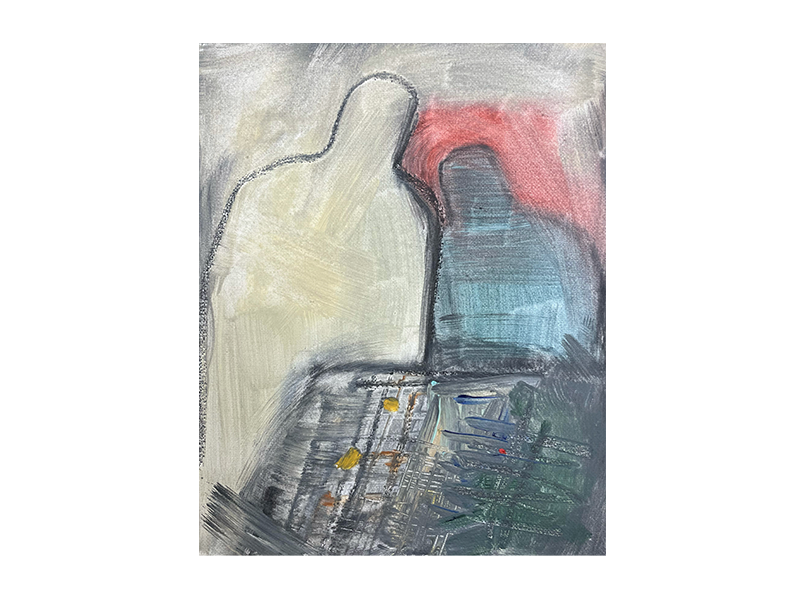 At the Sieve, acrylic and graphite on canvas, 8x 10in, 2026