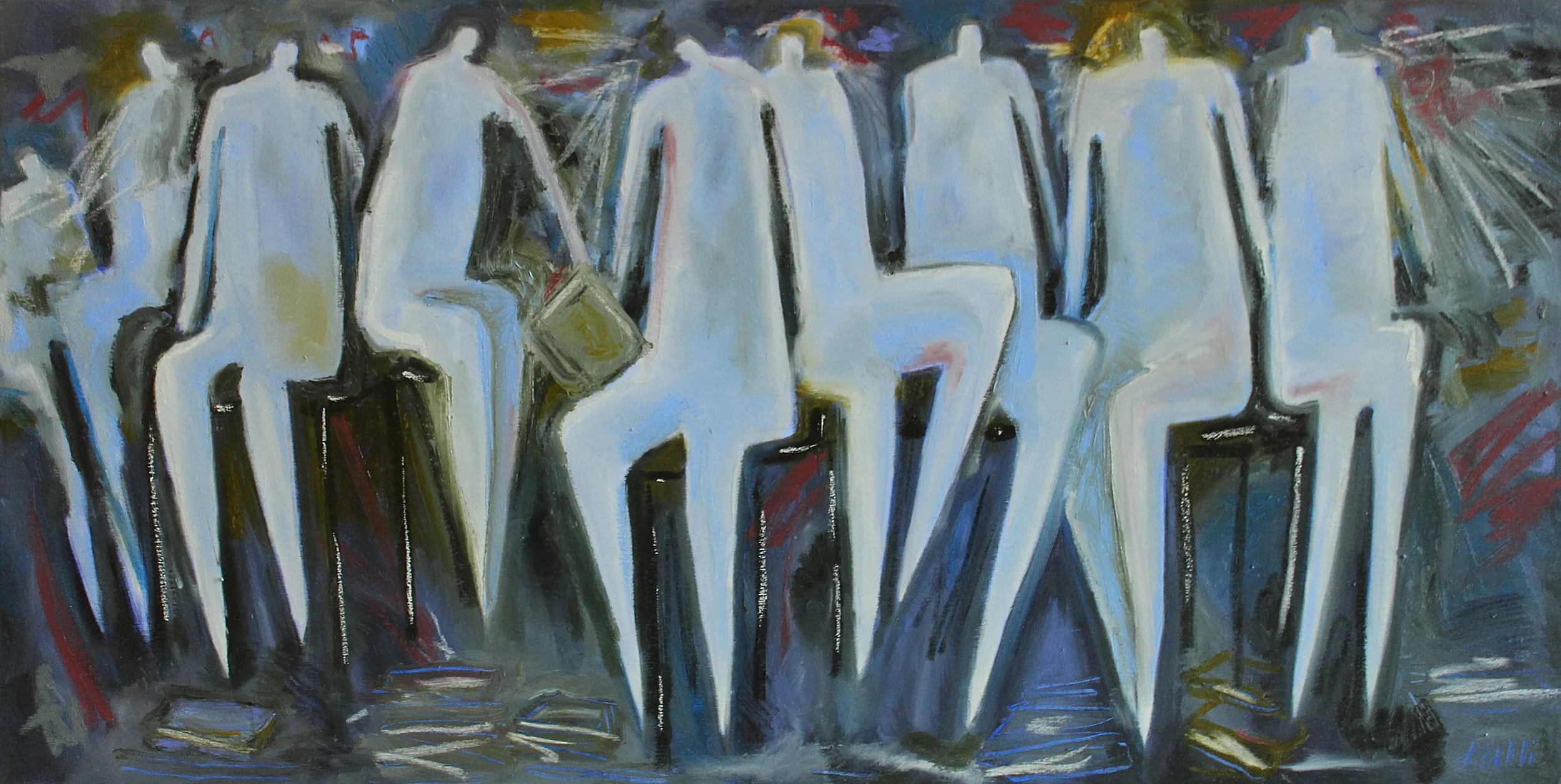 Seated Scholars, Oil on Canvas, 24x48in
