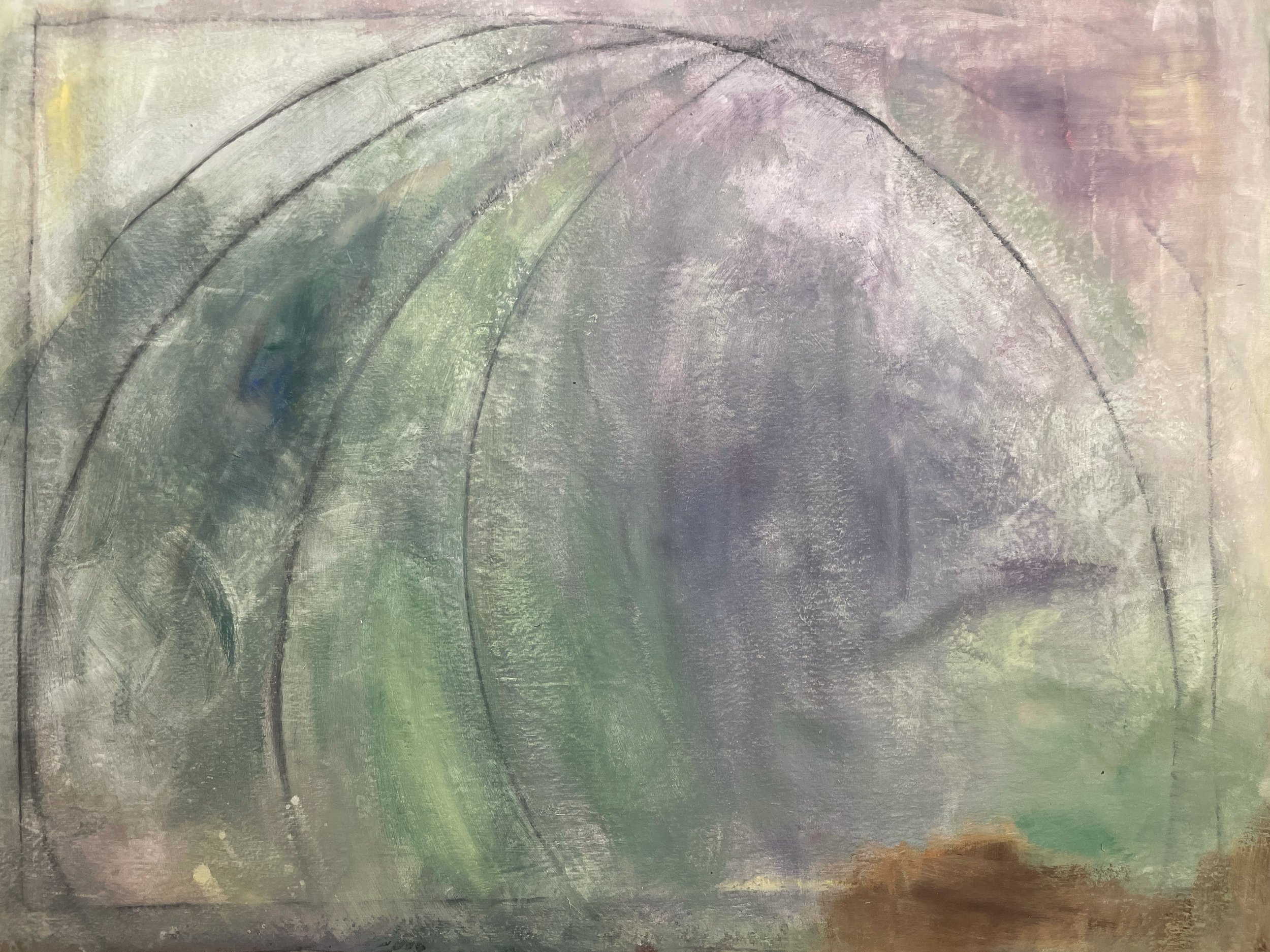 Surveying the Surround, 36 x 48in, acrylic and graphite on canvas, 2026