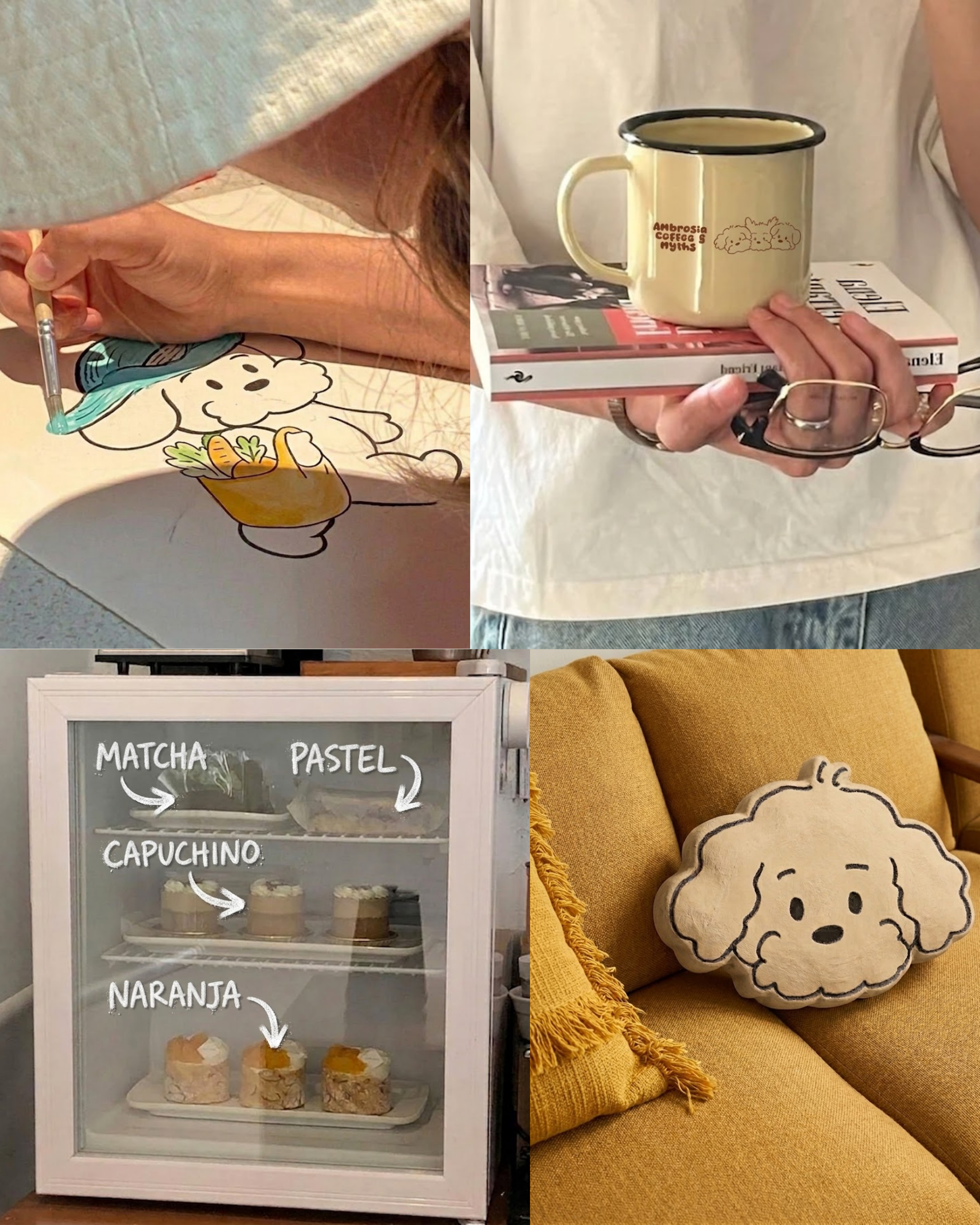 Diseño de Mascota de Marca para Cafetería. Aplicación en mockups de Variación de Logo y Personajes. Implementación de Propuestas para Fortalecer Esencia de Marca en Mockup.