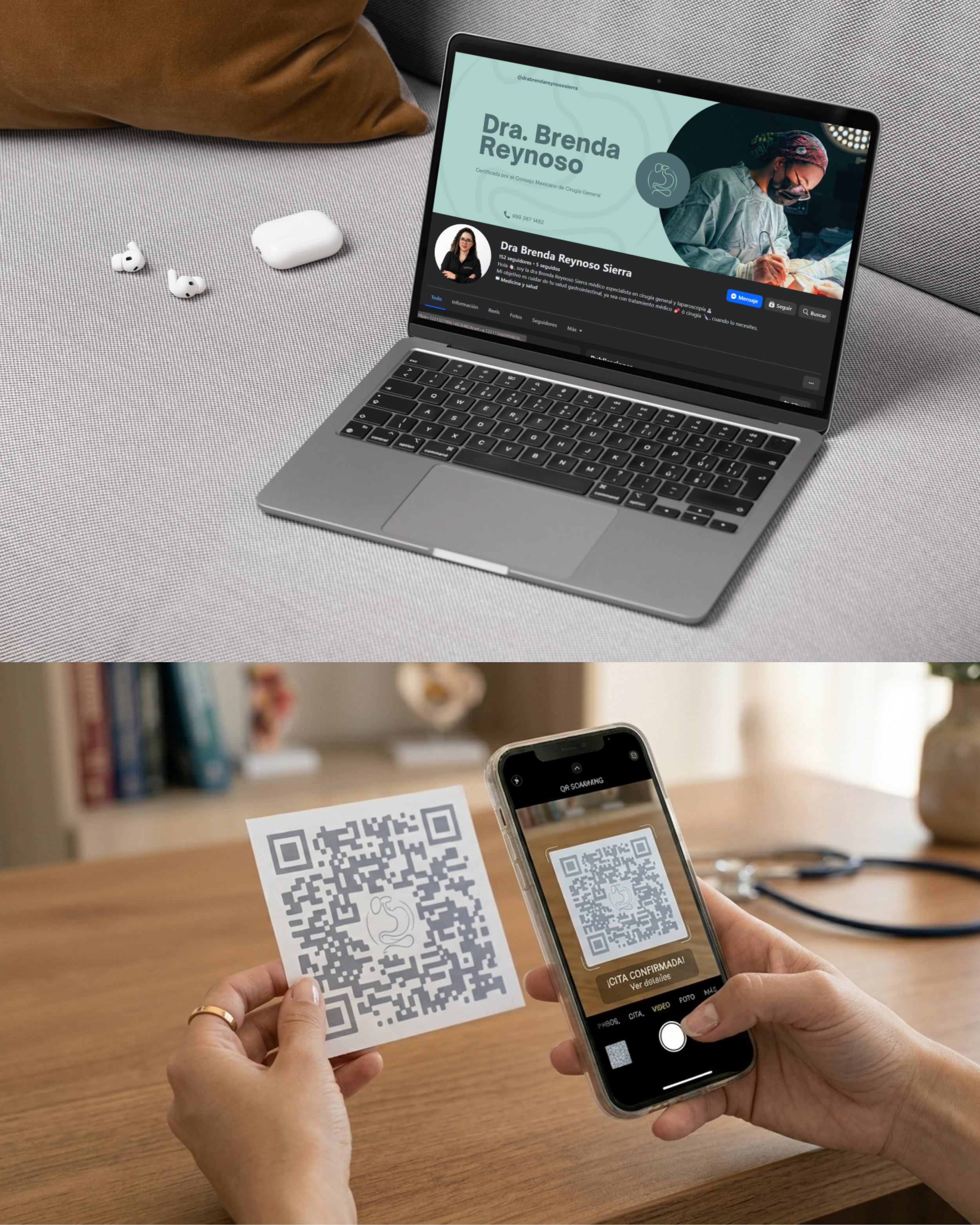 Diseño de portada de Facebook. Diseño de código QR personalizado.