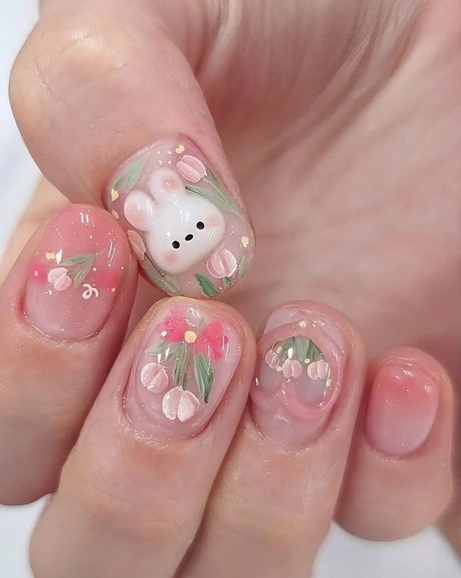 Structured gel nails almond shape pastel Easter 2026 NYC