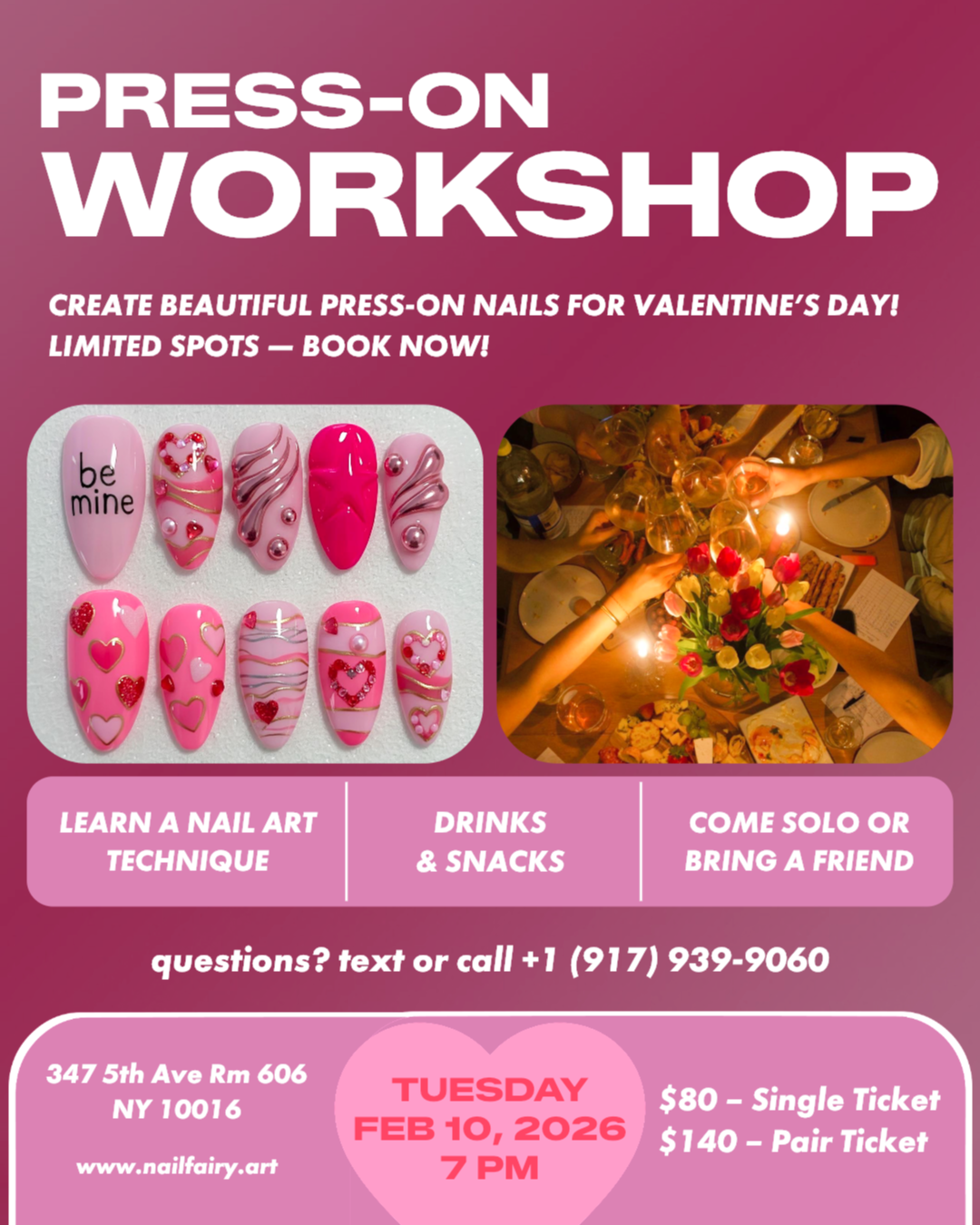 Valentine’s Day press-on nail workshop in NYC at Nail Fairy