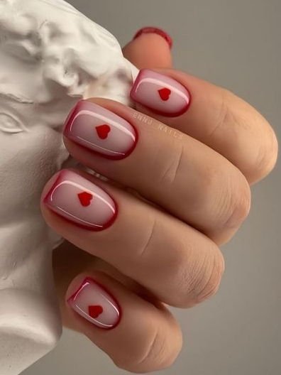 Red nails for Valentine's Day at Nail Fairy NYC — classic crimson Russian manicure finish