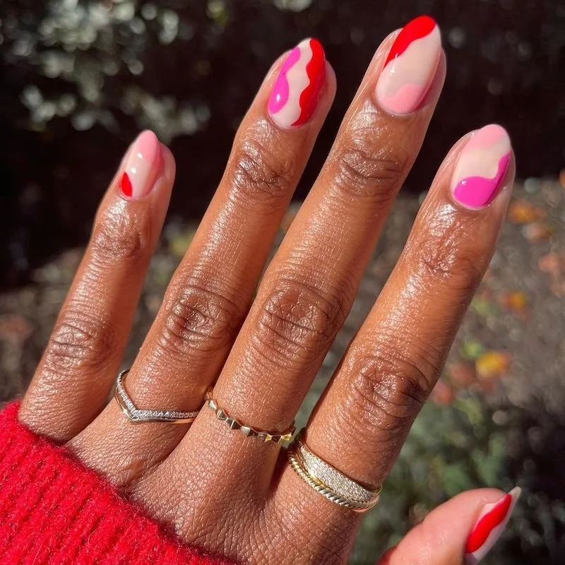 Valentine's Day nail designs with gel extensions at Nail Fairy NYC — long romantic nails