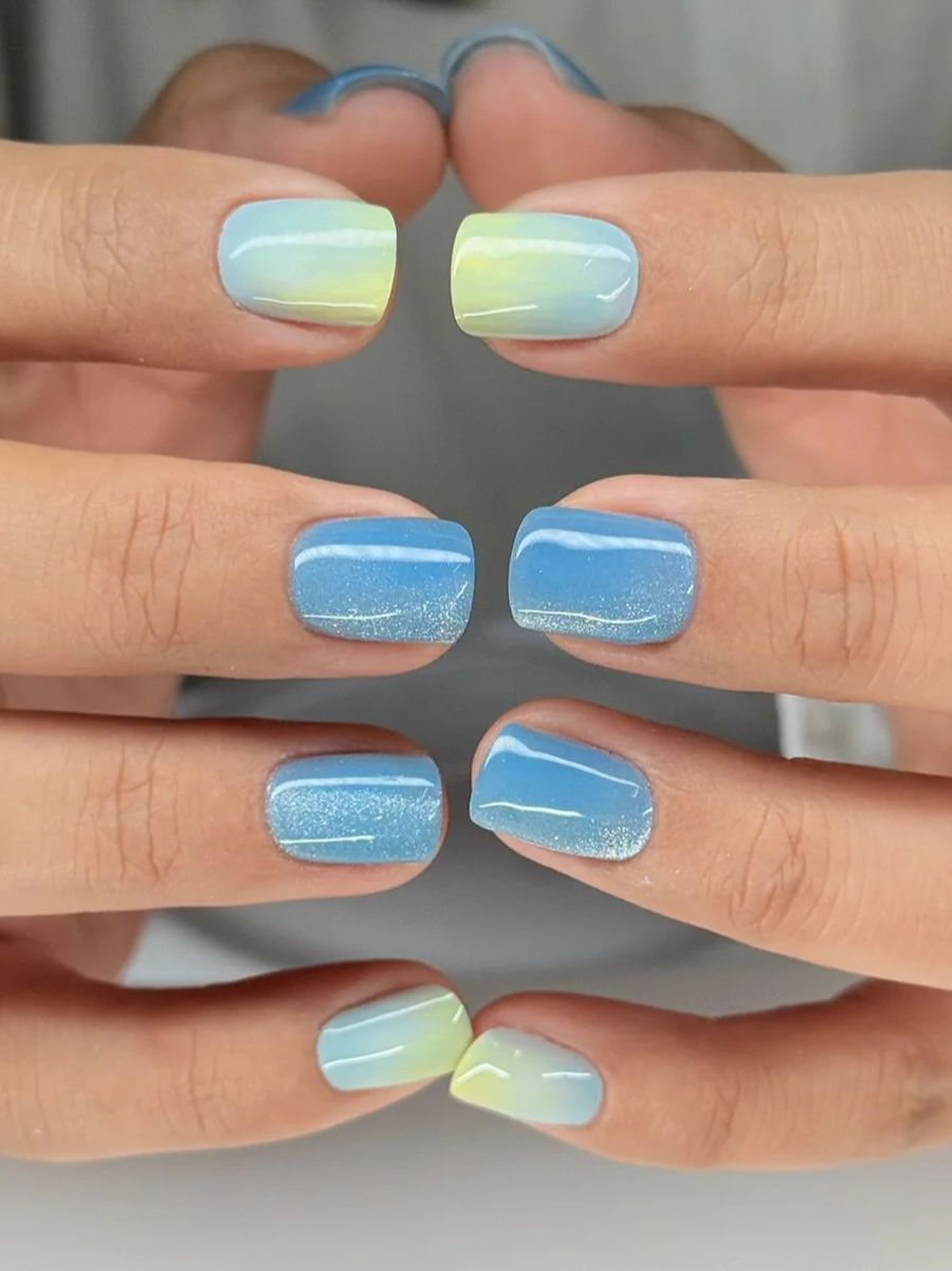 Pistachio green spring nail color with glossy finish in NYC nail salon