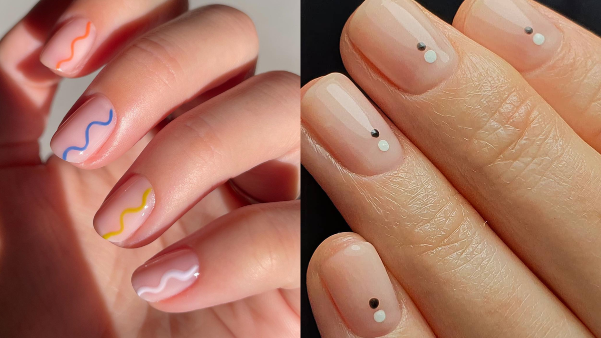 Minimal line nail art with abstract clean design on natural nails in NYC