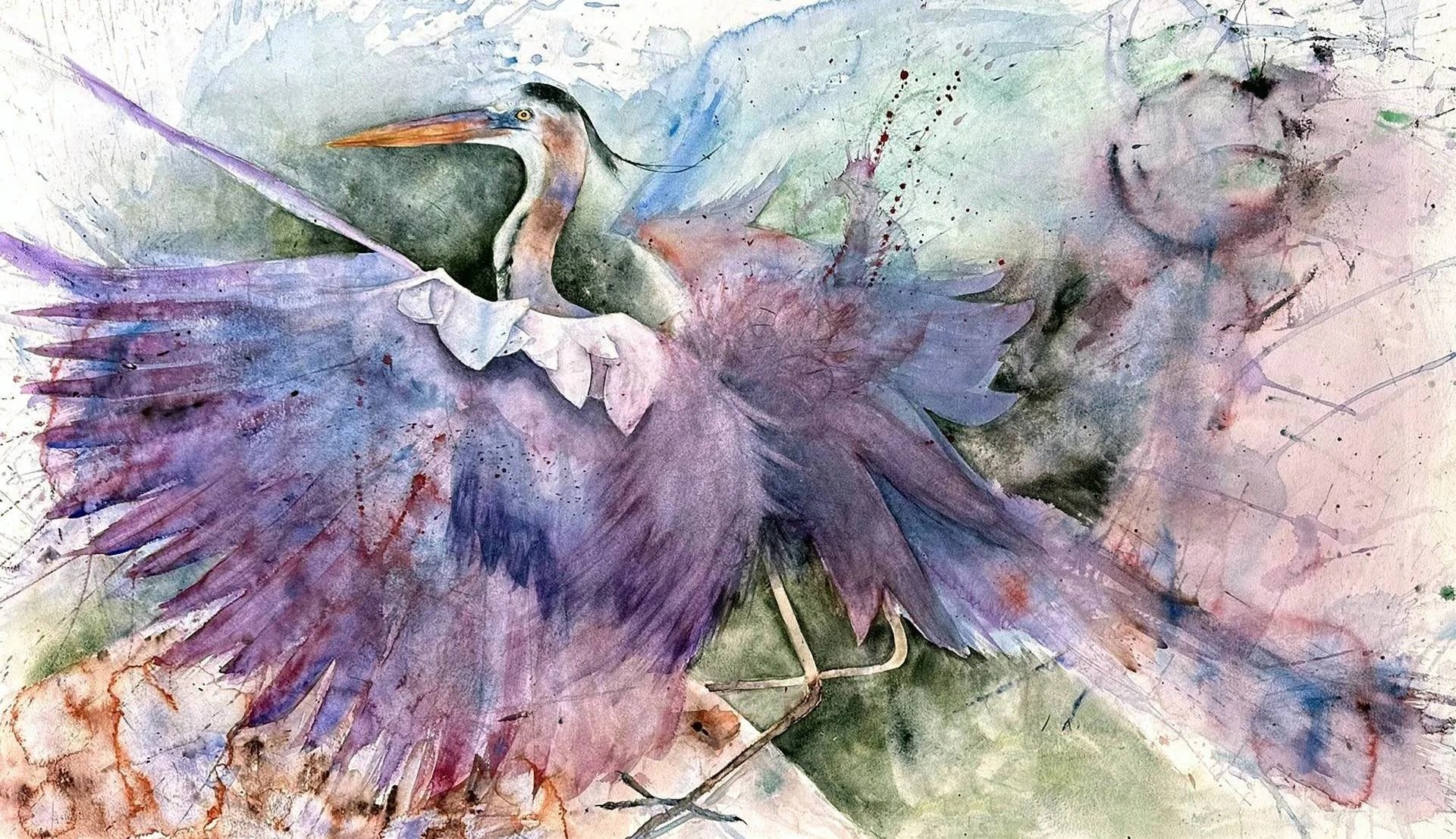 Vibrant and wildly painted heron by Sarah Graves Art