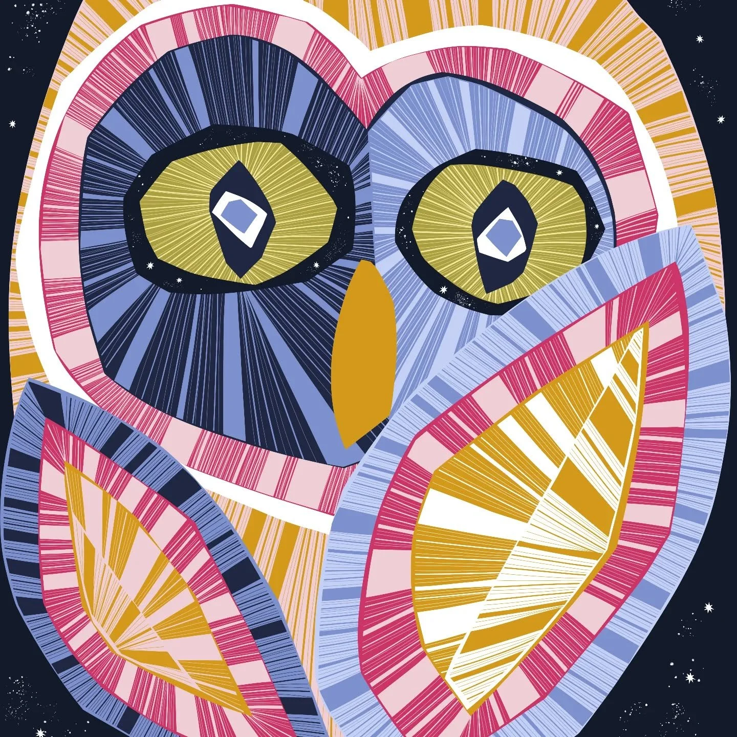 It's been almost a year since I last created art and it feels great to be back at it! Here's the first illustration in my Cosmic Creatures II series, a mystical owl... 🦉😊💖 #dacylrunnaclesart