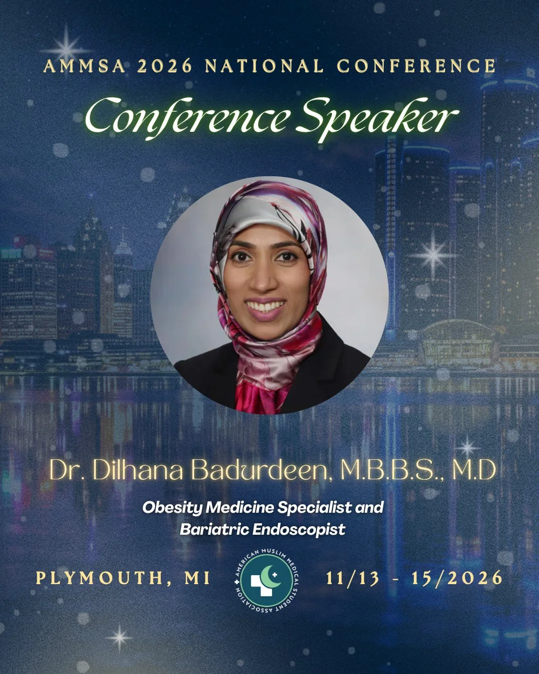 Our next speaker reveal is here! ✨ Join us in welcoming Dr. Dilhana Badurdeen to the AMMSA 2026 National Conference!⁠

Dr. Dilhana Badurdeen, M.B.B.S., M.D., is a Consultant in the Division of Gastroenterology and Hepatology and Assistant Professor i
