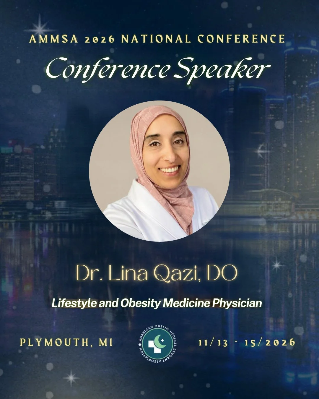 Our next speaker reveal is here! ✨ Join us in welcoming Dr. Lina Qazi to the AMMSA 2026 National Conference!⁠

Dr. Lina Qazi is a board-certified lifestyle and obesity medicine physician dedicated to helping women reclaim their health, balance, and p