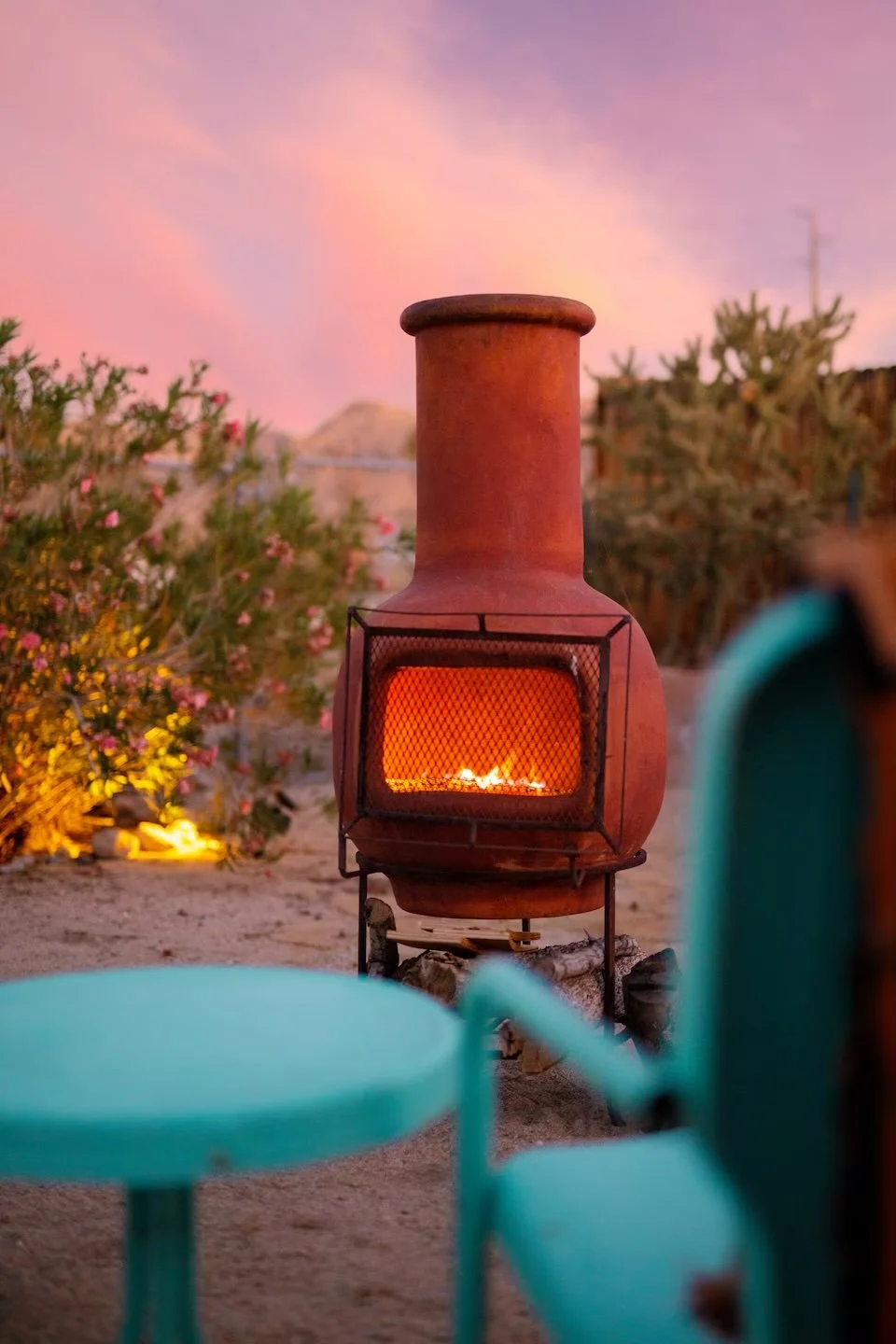 Chiminea for watching sunsets and stargazing