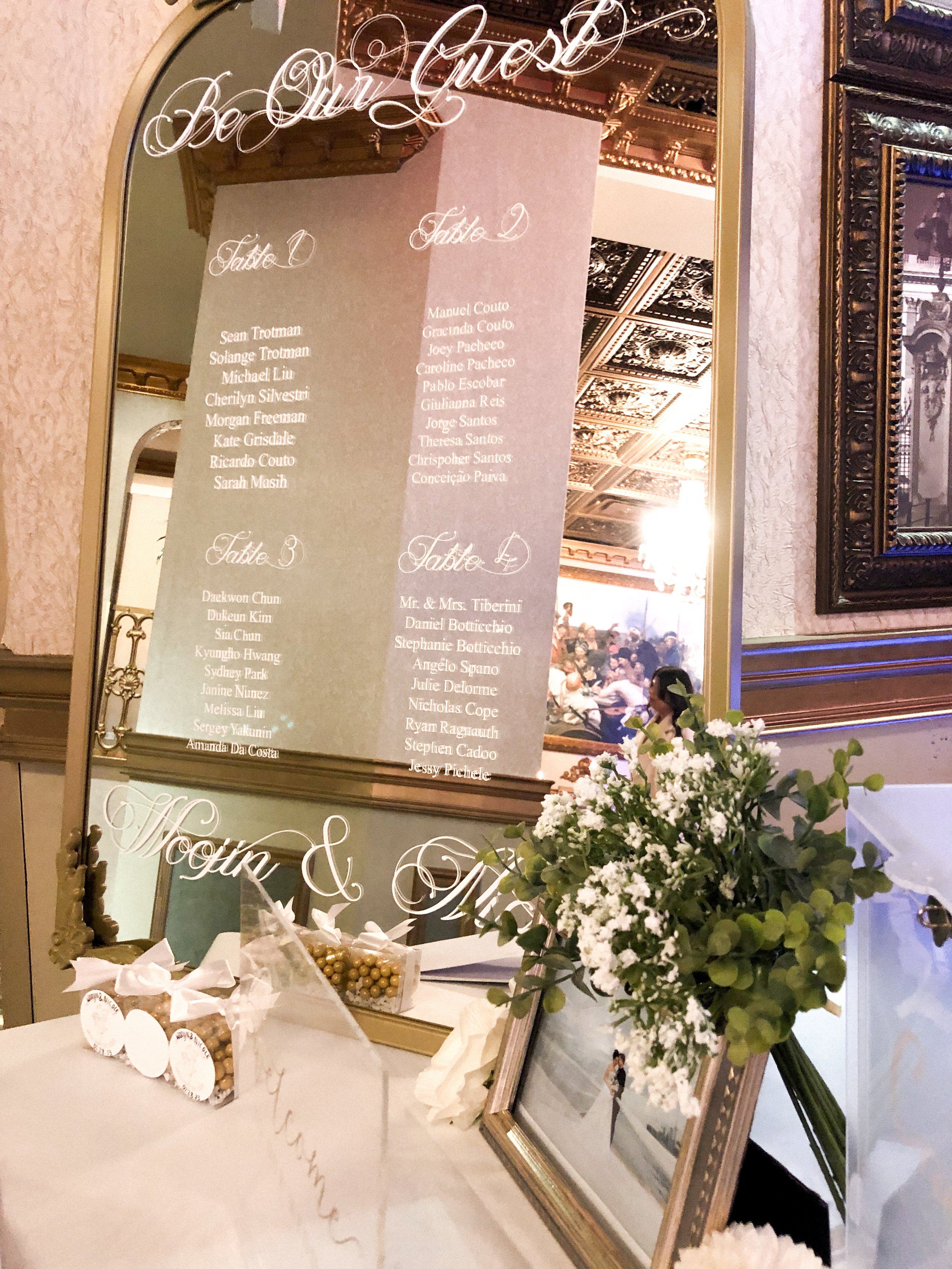 Wedding reception table & seating chart.