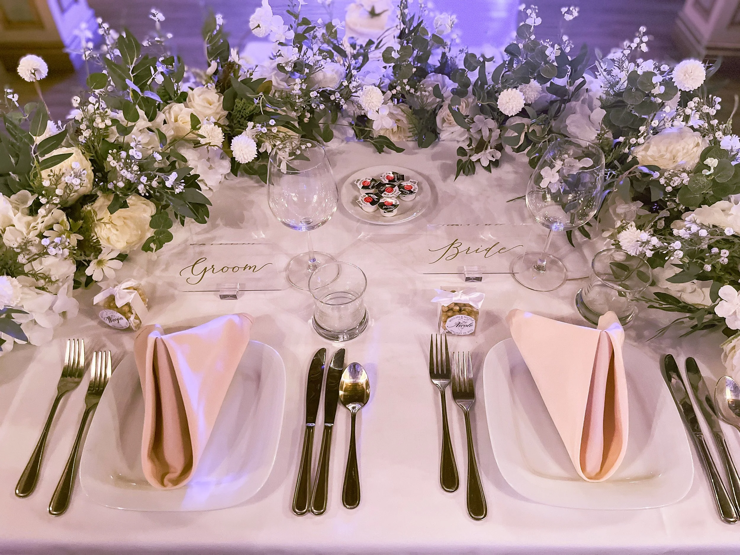 Bride & Groom's table set up.