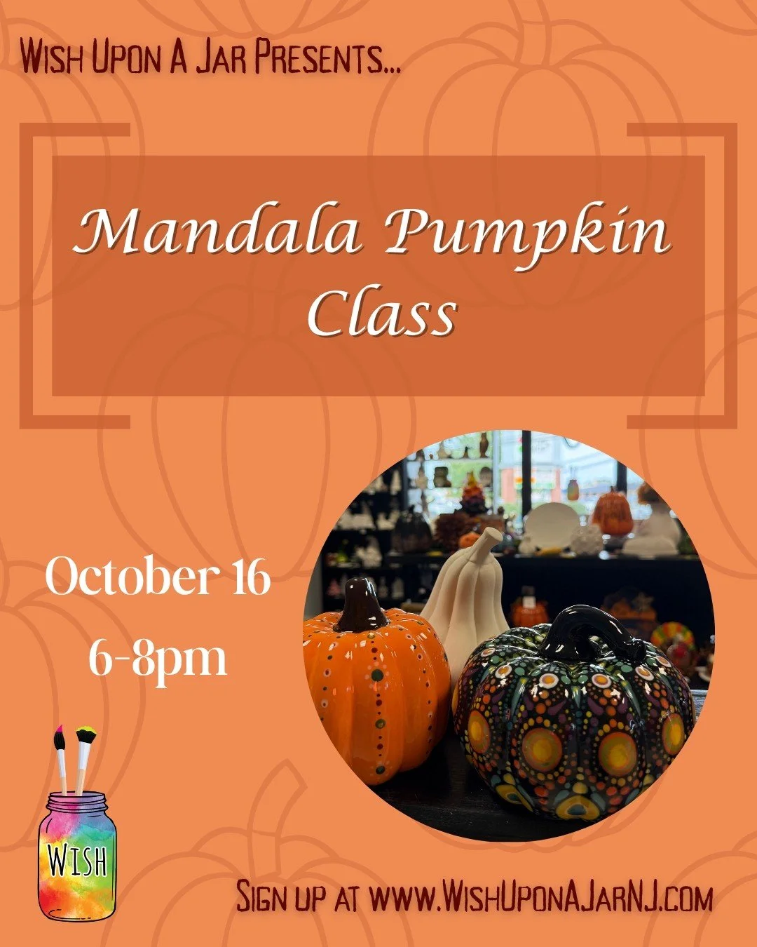 Join us to get in the fall spirit and create mandala pumpkins! We'll have our easy-to-use dotting tools available for use and our friendly instructor will be demonstrating techniques. We'll have a variety of pumpkins and gourds to choose from on the 