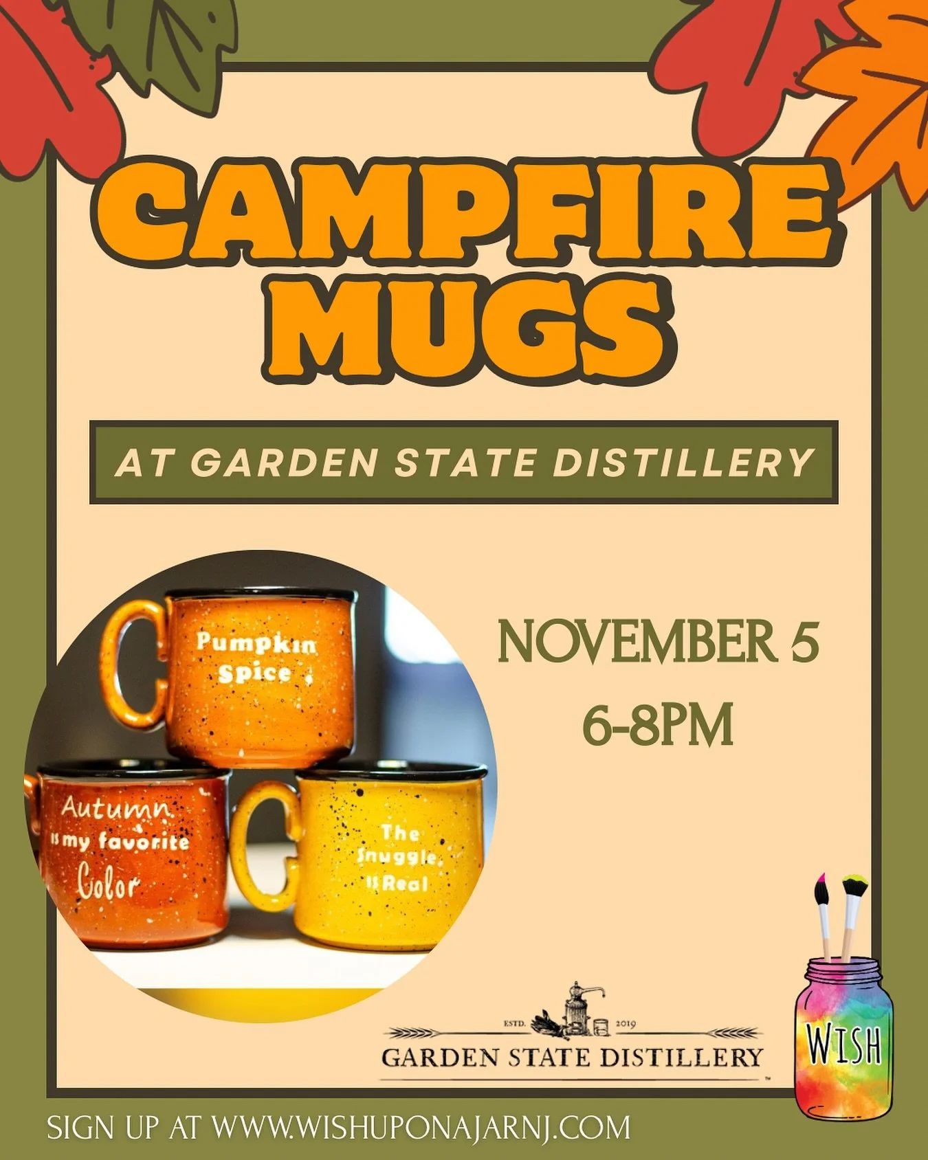 We&rsquo;re teaming up with @gardenstatedistillery again to bring you the coziest fall class! Join us to paint your own custom campfire mug, perfect for hanging by the fire pit or inside under some blankets 🔥🎨 Sign up link in pie bio 🎟️