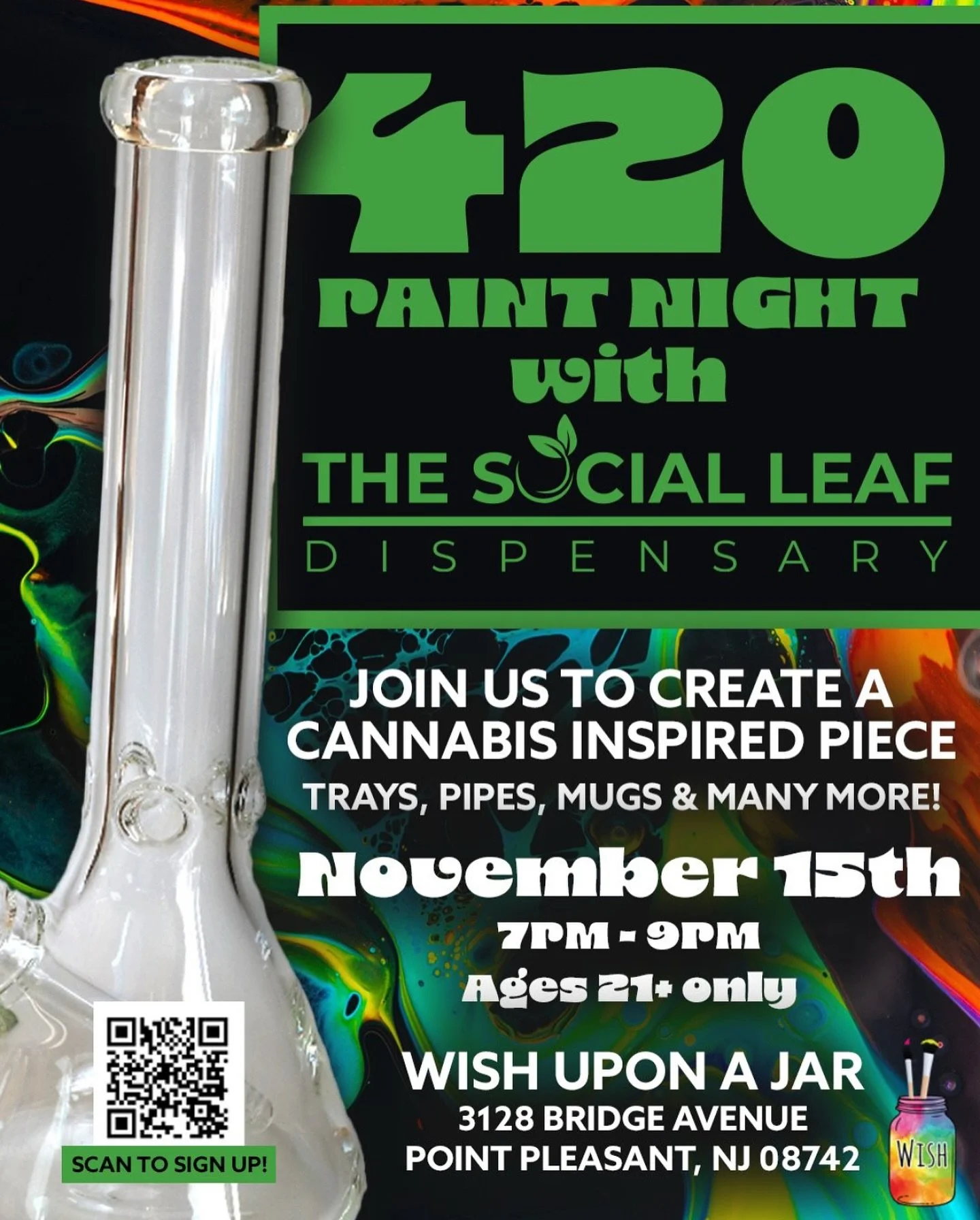 We&rsquo;re teaming up with @socialleafnj to bring you our best 420 paint night yet! Space is limited and tickets are already selling, hit the link in bio to get yours 🎨💚