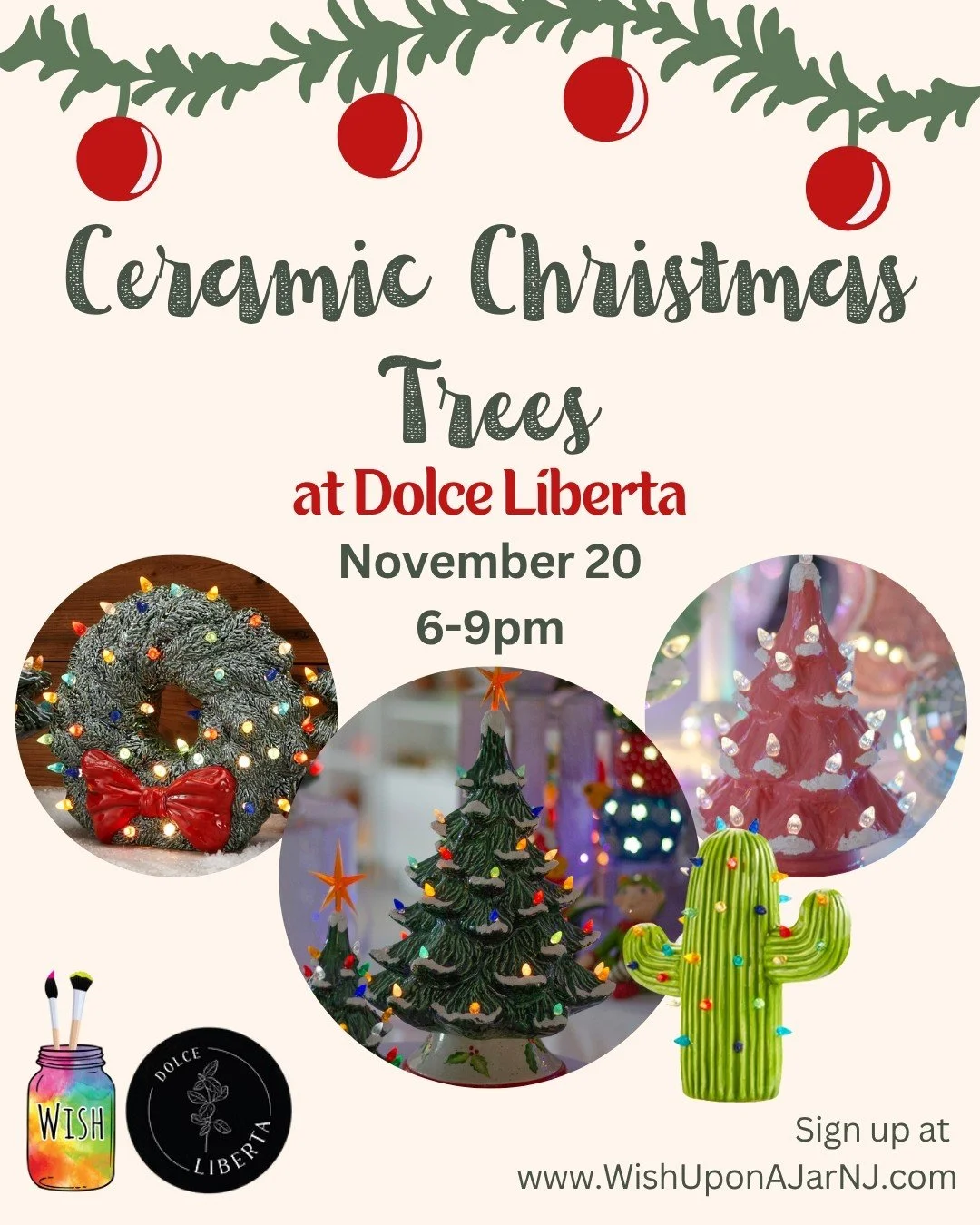 We're back at our friends @dolceliberta_nj to bring you a paint &amp; sip that will be sure to get you in the holiday spirit 🎄🍷 We'll be bringing our classic vintage trees (plus a few new options) and everything needed to paint one to Dolce! Plus, 