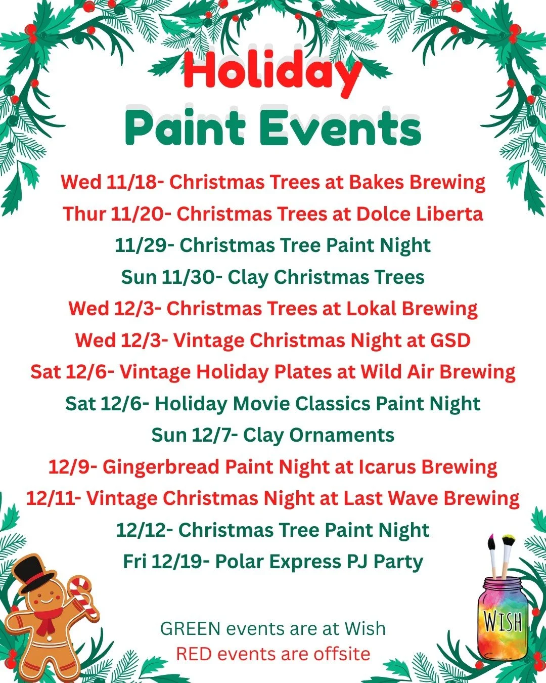 We're so excited to have so many holiday events planned for this year! Check out the events we have going on and head to the link in our bio to sign up 🎄🎨