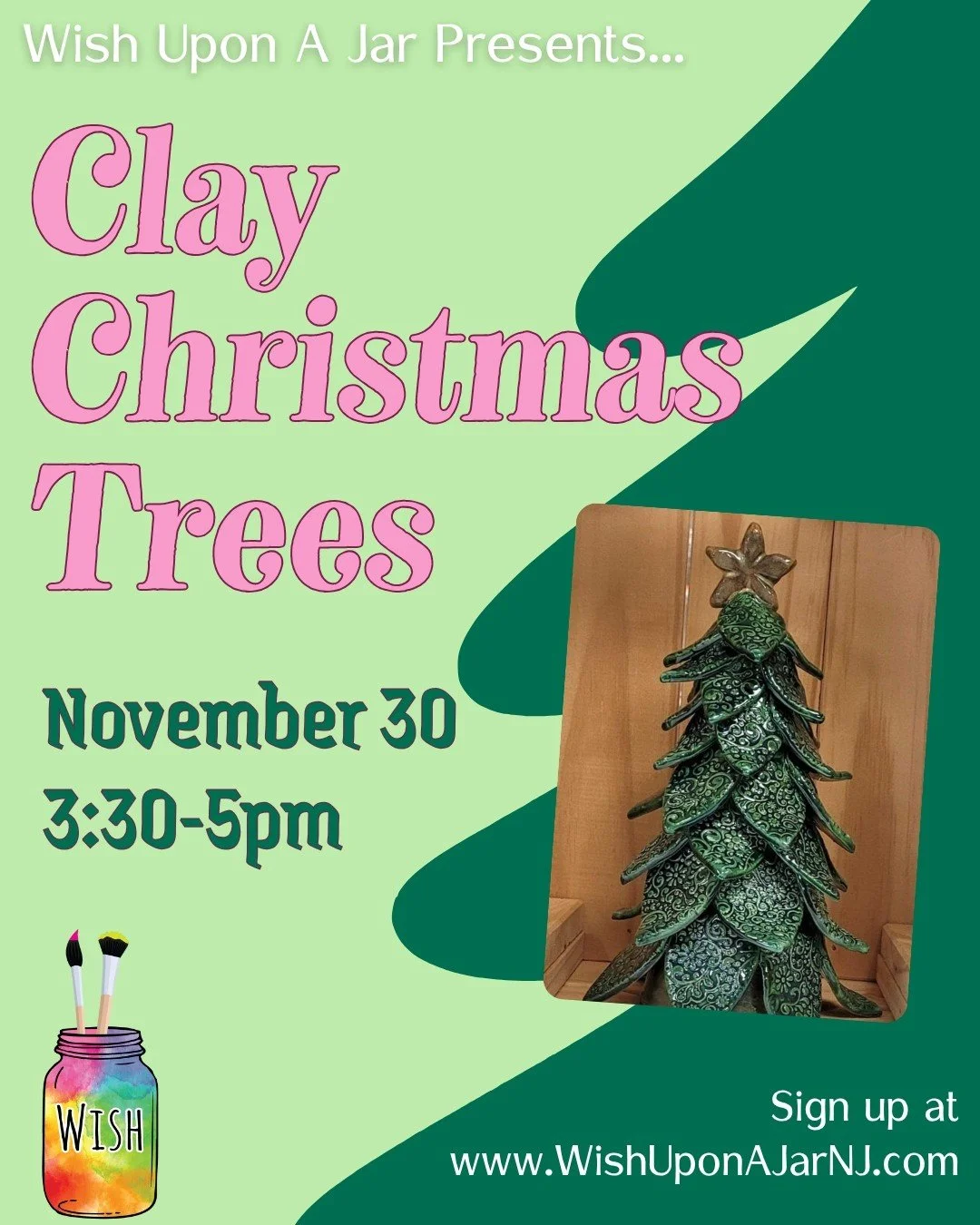 Join us at the end of the month to make these adorable clay Christmas trees! No clay experience is necessary for this class - our friendly instructor will guide you through the process. Choose to pick up your tree fully glazed and ready to display or