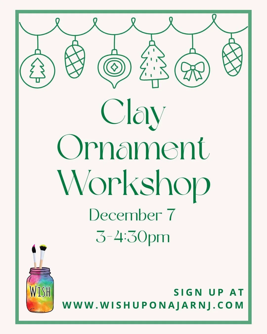 One of our most popular holiday classes - join us to make your own set of 3 clay ornaments! We'll have lots of shapes and textures to choose from, so you can easily create ornaments for your own unique style. No experience is needed to sign up - we'l