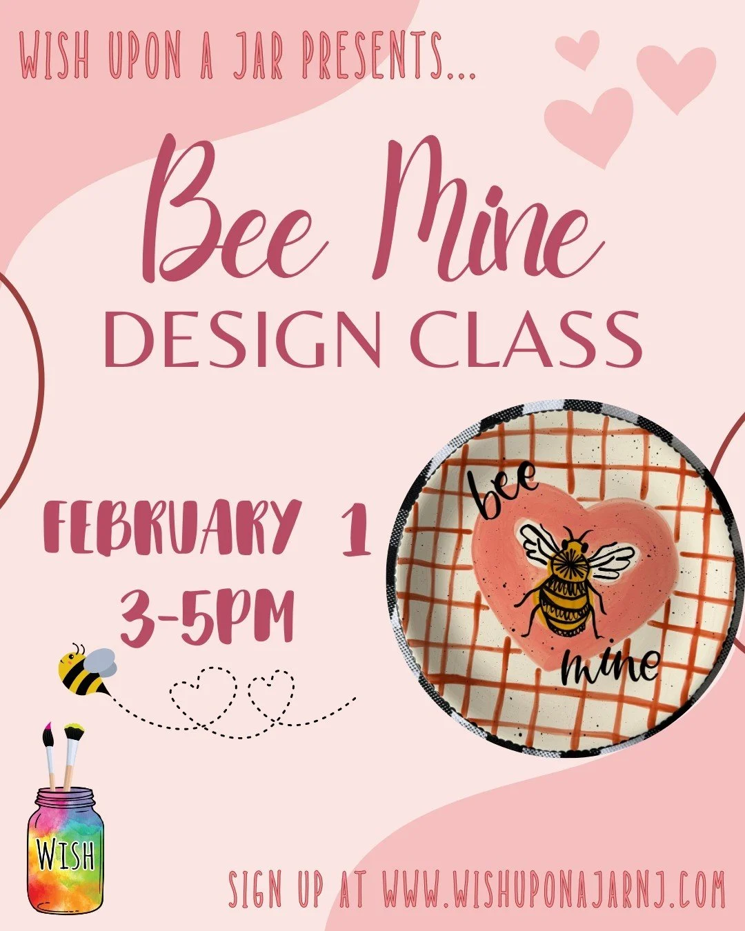 Join us to make this adorable bee design - perfect for Valentine's Day! This design works great on plates, platters, and serving dishes and is designed by one of our favorite ceramic artists, @ammieyall 🐝 No experience is needed to sign up - we'll b