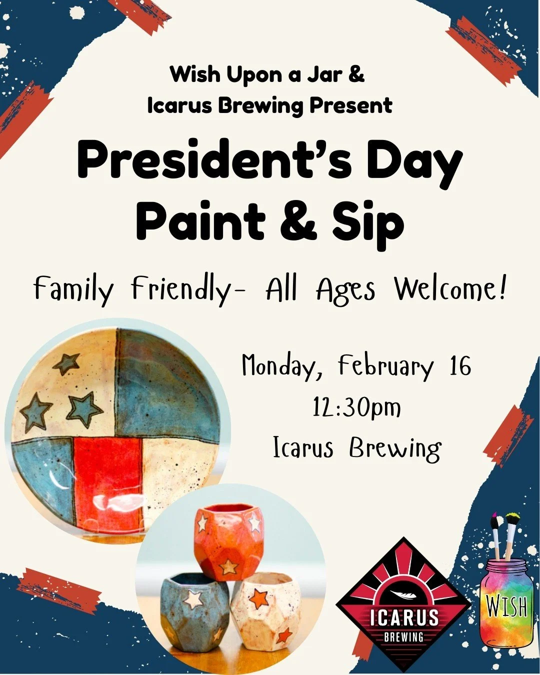 We're back with our friends at @icarusbrewing to bring you another paint &amp; sip, open to all ages! We'll be bringing a variety of ceramic pieces to choose from, like mugs, plates, planters, trinket trays, and more. We'll also have a rainbow of pai
