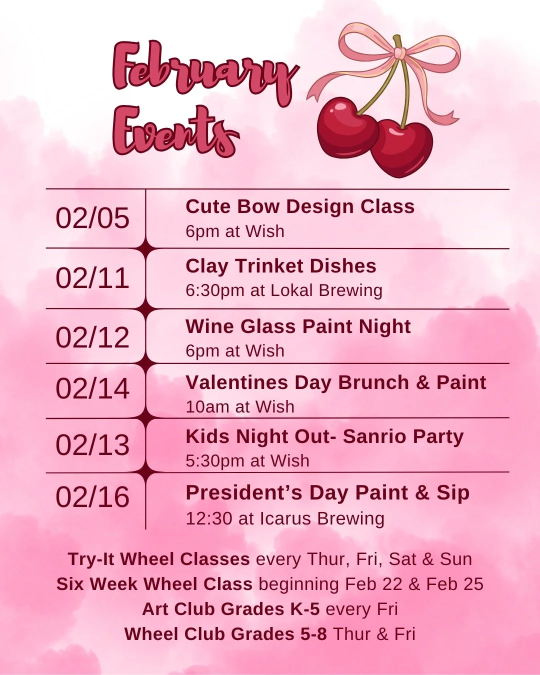 So much going on this month! Check out one of our in studio or offsite events- ticket links in bio 💗🎨