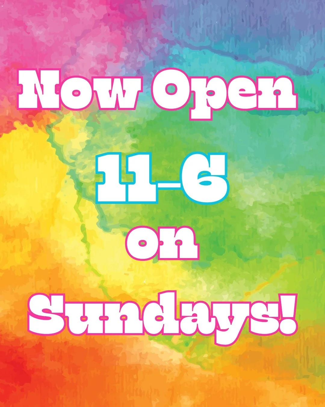 New extended Sunday hours! You&rsquo;ve been keeping us busy, so we&rsquo;re opening one hour earlier and staying one hour later than we used to.