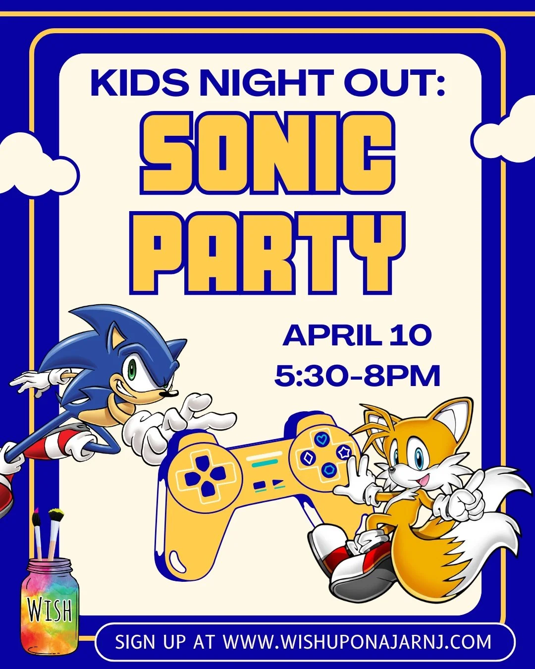 Our next Kids Night Out is coming up - this month will be themed around Sonic the Hedgehog! We'll be creating art inspired by the characters from the game, as well as some general gamer-inspired projects. We'll also enjoy pizza, snacks, and drinks fo