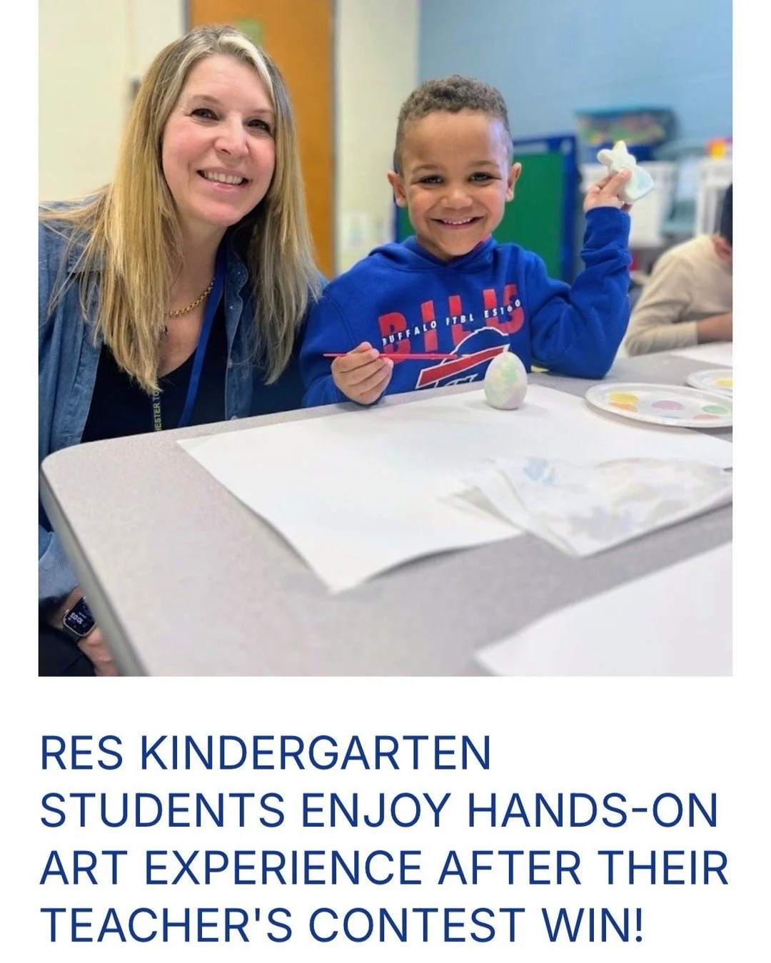 Thanks so much to the Manchester school district for writing up this article and sharing photos of their students enjoying their egg &amp; peep classroom painting party. Mrs. Schaefer won our giveaway for her kindergarten students and we are so glad 