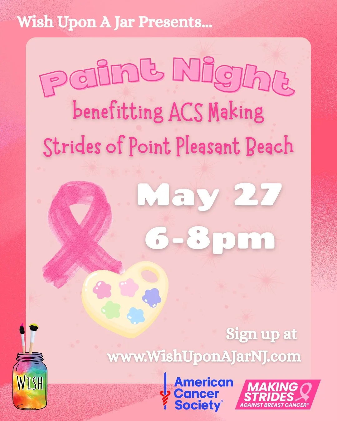 Join us later this month for a fundraiser benefitting the American Cancer Society - Making Strides Against Breast Cancer! Choose from any ceramic piece in our studio to paint while raising money for a great cause. 100% of your ticket cost, as well as