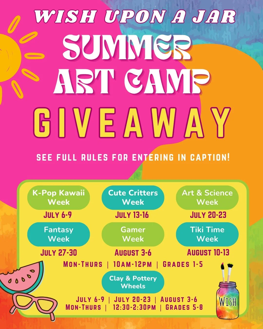 Summer Camp GIVEAWAY! In honor of the unofficial start to summer, we are giving away one week of summer camp to TWO lucky kids this summer!

First- make sure your child is able to attend one of our camps. We have TWO camp options this year- mixed med