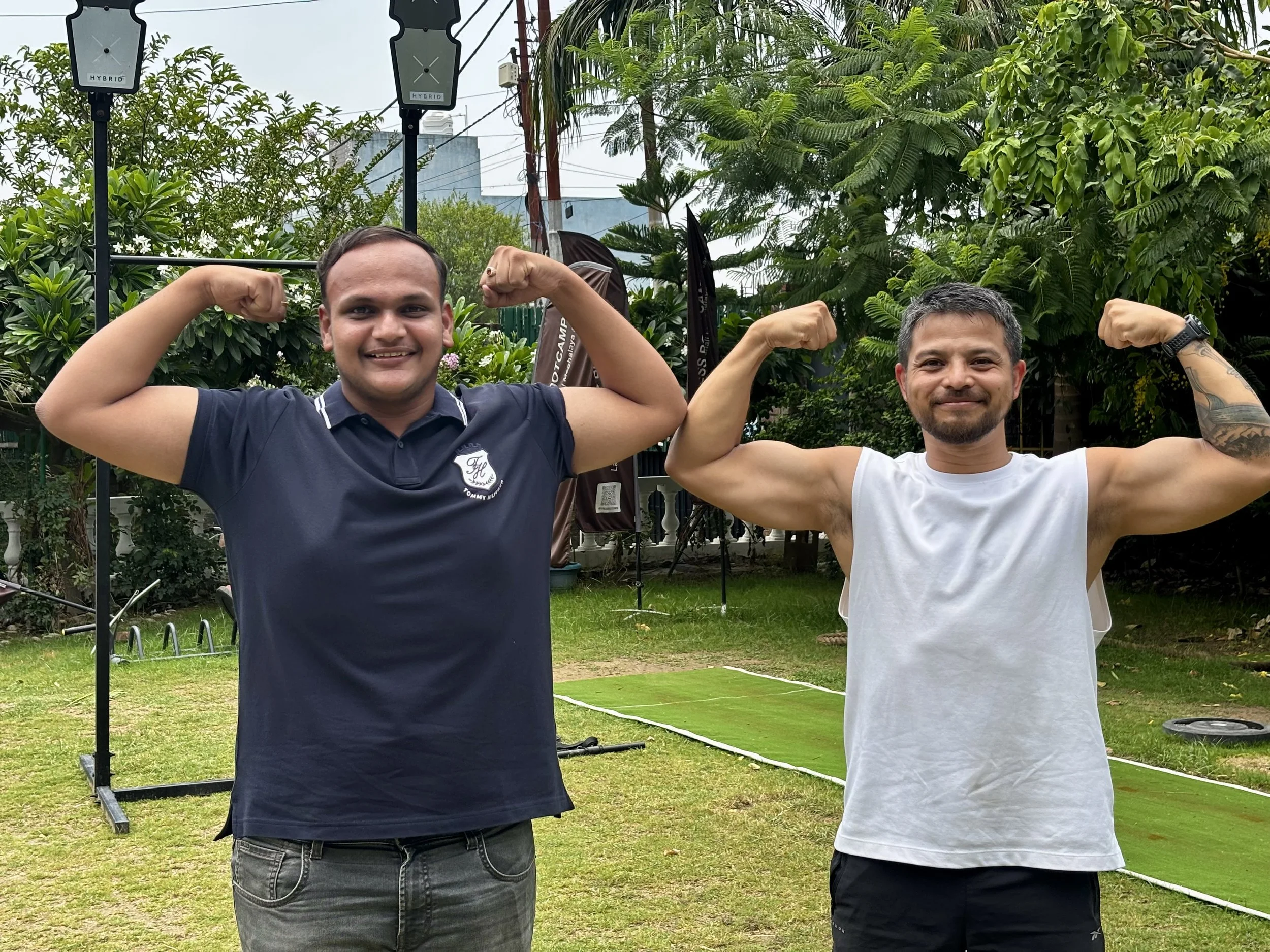 Samkith J. with his coach after completing an 8-week residential Fitness Bootcamp in Rishikesh.