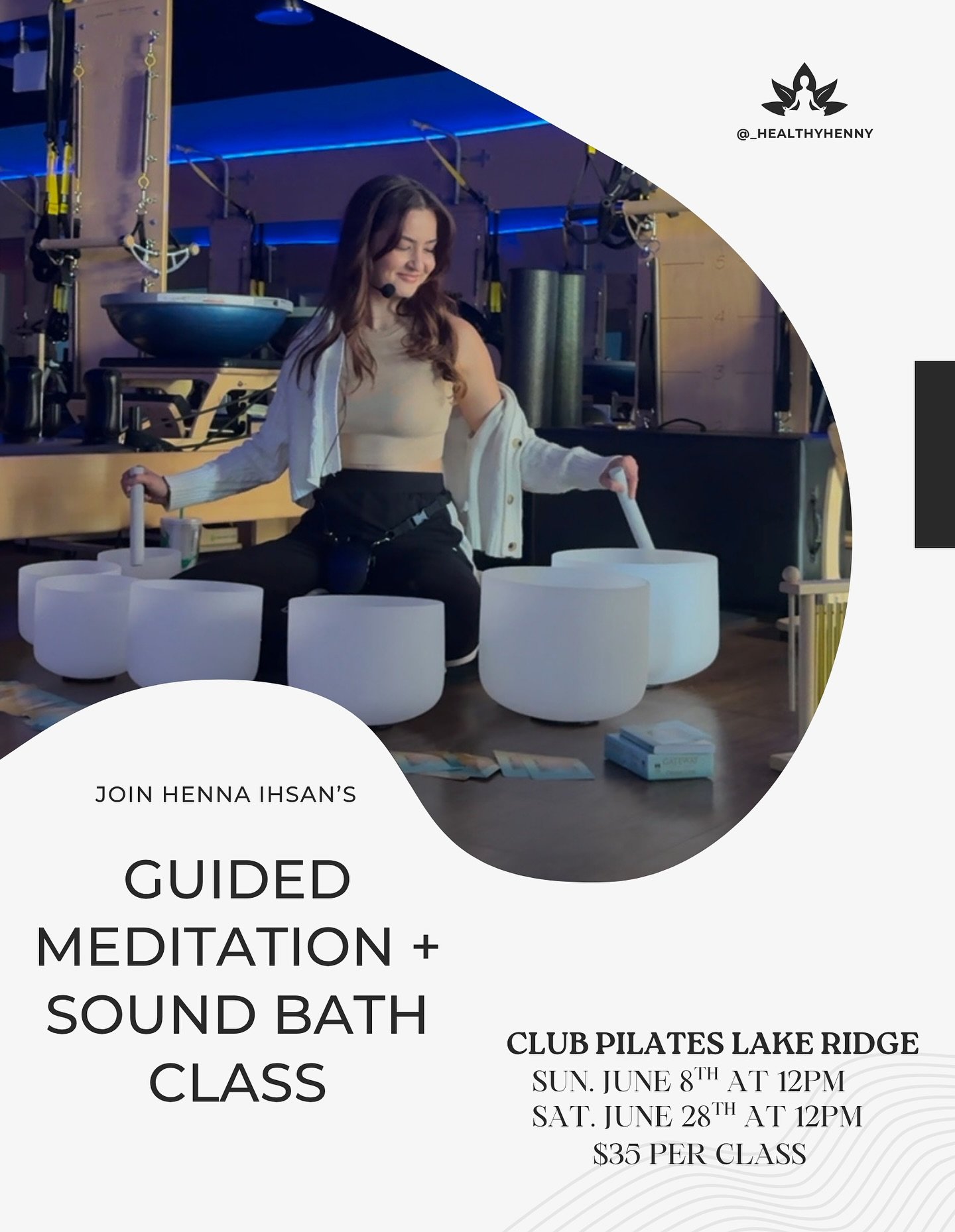 Take a deep breath and melt into stillness with me at Club Pilates in Lake Ridge and Bristow! 

I&rsquo;ll be offering a soothing sound bath and guided meditation designed to relax your body, calm your mind, and reset your nervous system. This class 