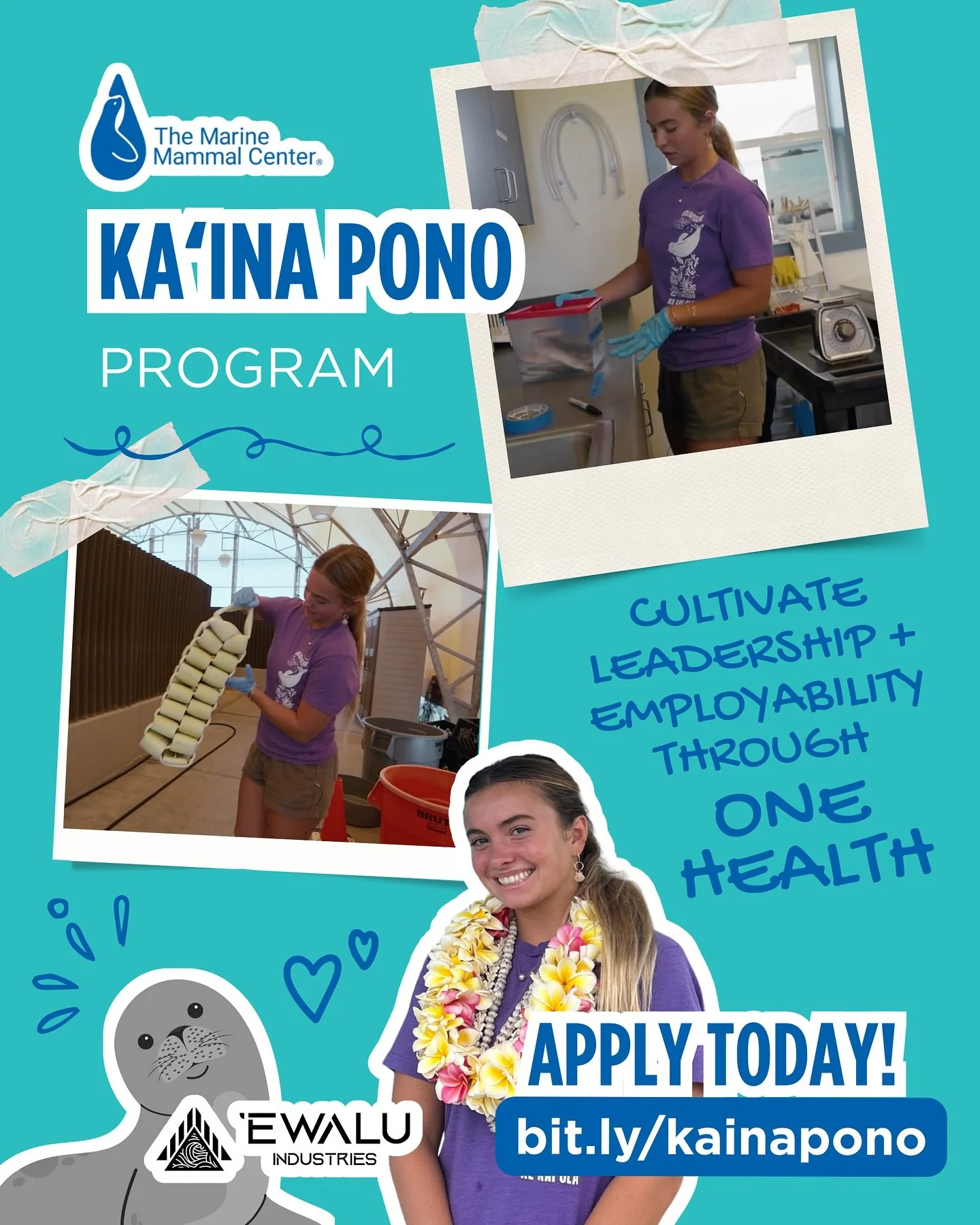 Apply today for the Kaʻina Pono program with @themarinemammalcenter to discover how the health of people, animals, and the environment are deeply interconnected. This work-based learning opportunity for juniors and seniors (16+) will allow students t