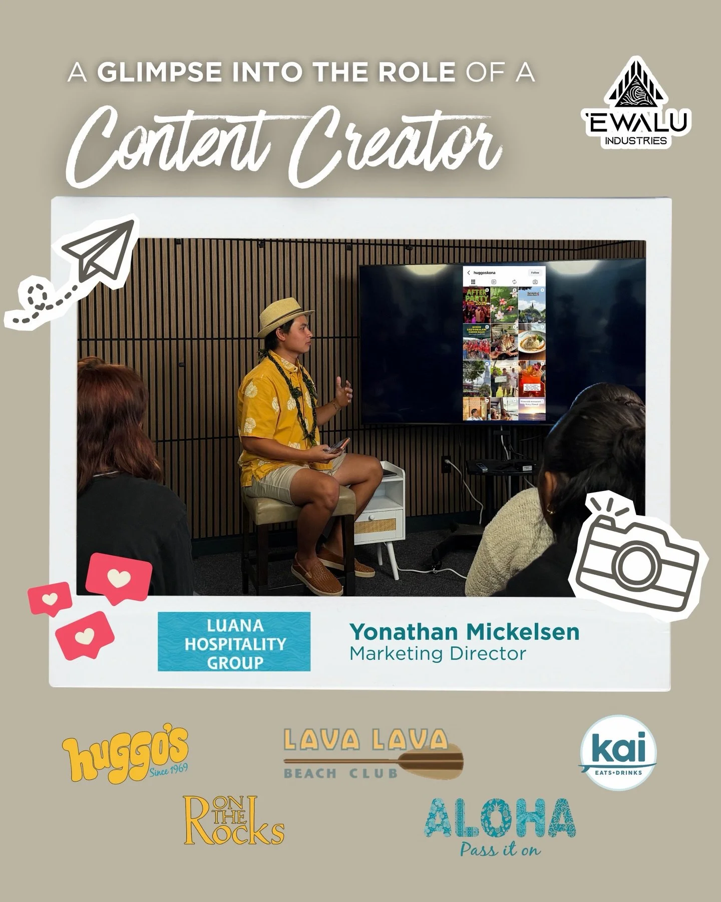 Mahalo to Yonathan, Marketing Director at Luana Hospitality Group, for spending time with the students of @kealakehewaveridermedia today! He pulled back the curtain on what a career in marketing REALLY looks like &mdash; from building the portfolio t