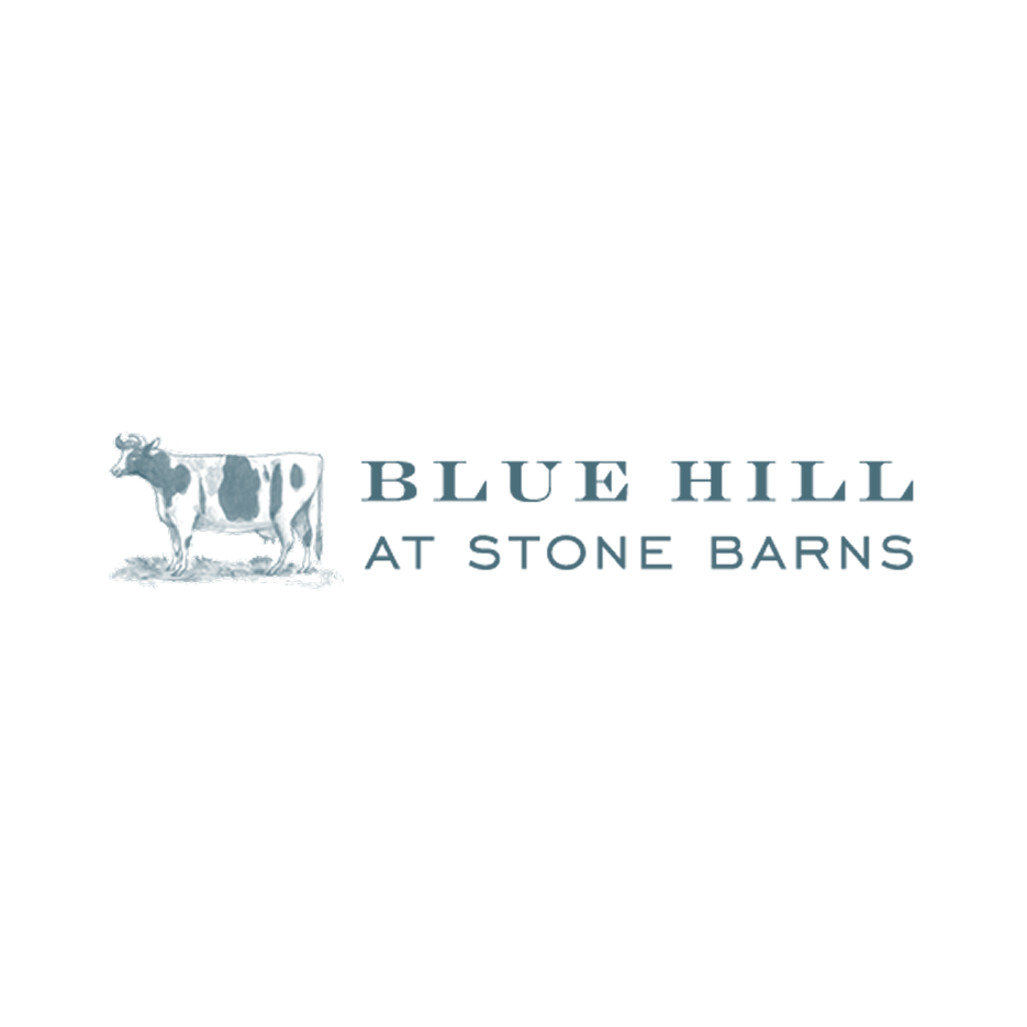 Logo for Blue Hill at Stone Barns with an illustration of a cow on the left.