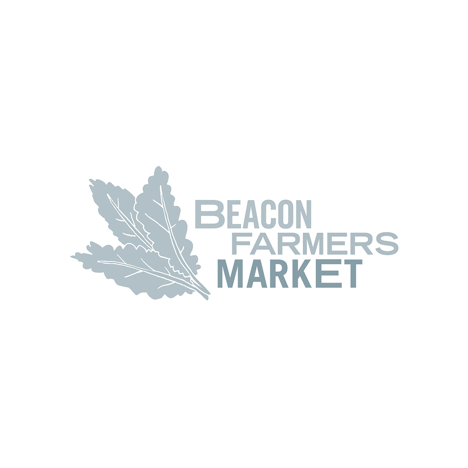 Logo for Beacon Farmers Market with a stylized leaf illustration and the market name in gray text.