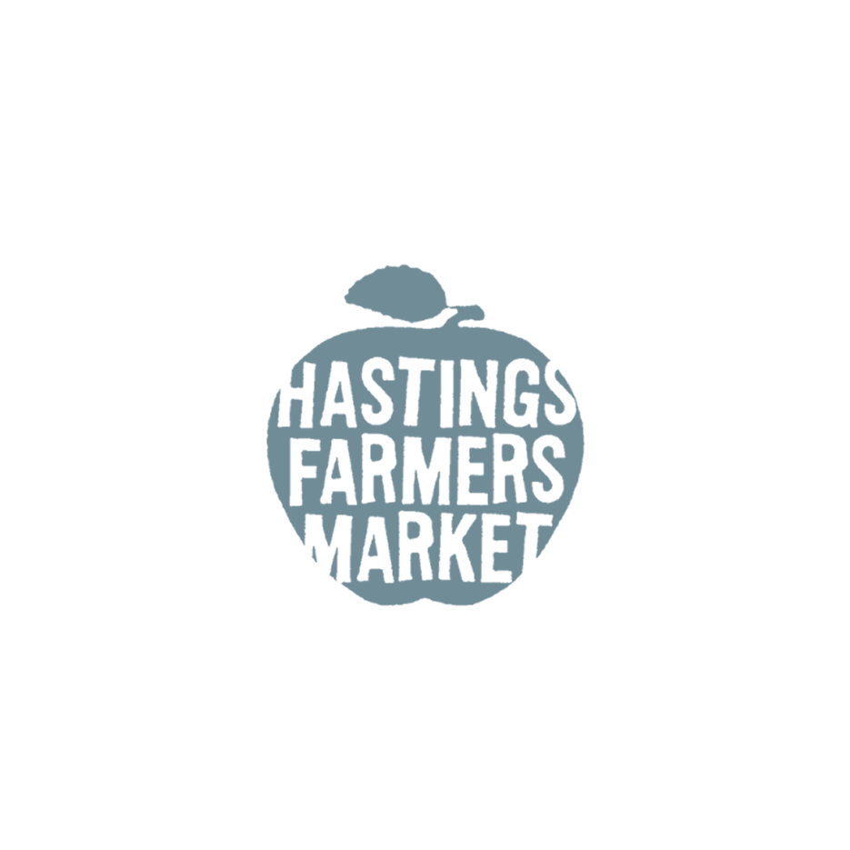 Logo of Hastings Farmers Market featuring a stylized apple shape with the market name inside.