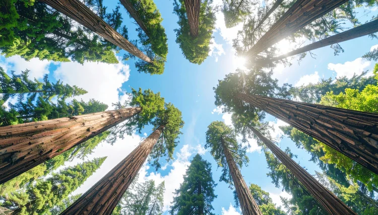 Looking up through green forest trees, a calming view used in chronic pain hypnotherapy