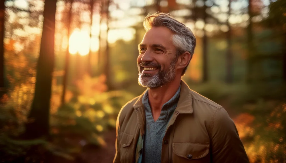 A relaxed, happy person enjoying time outdoors