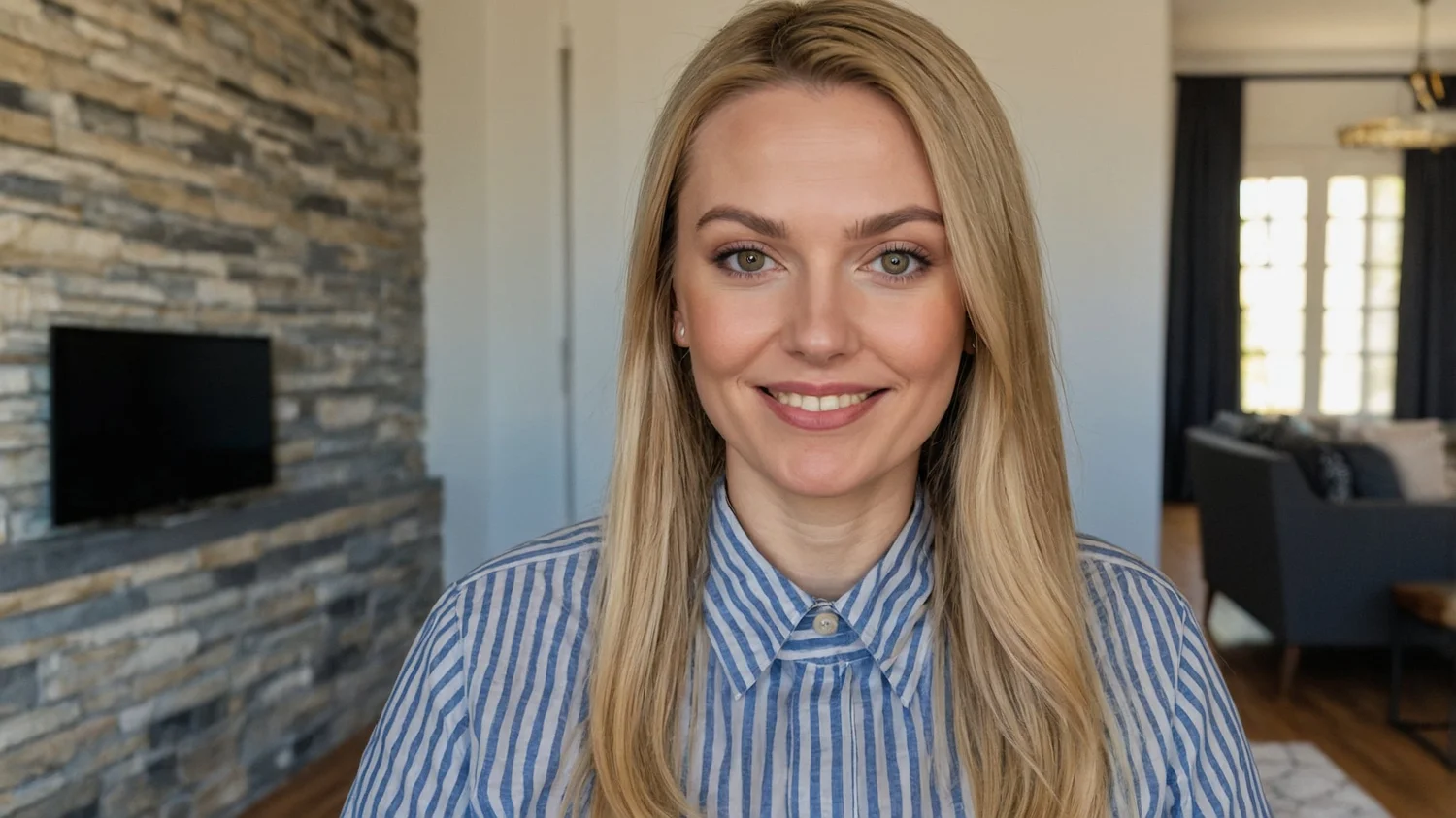 A woman on a video therapy call, comfortable at home