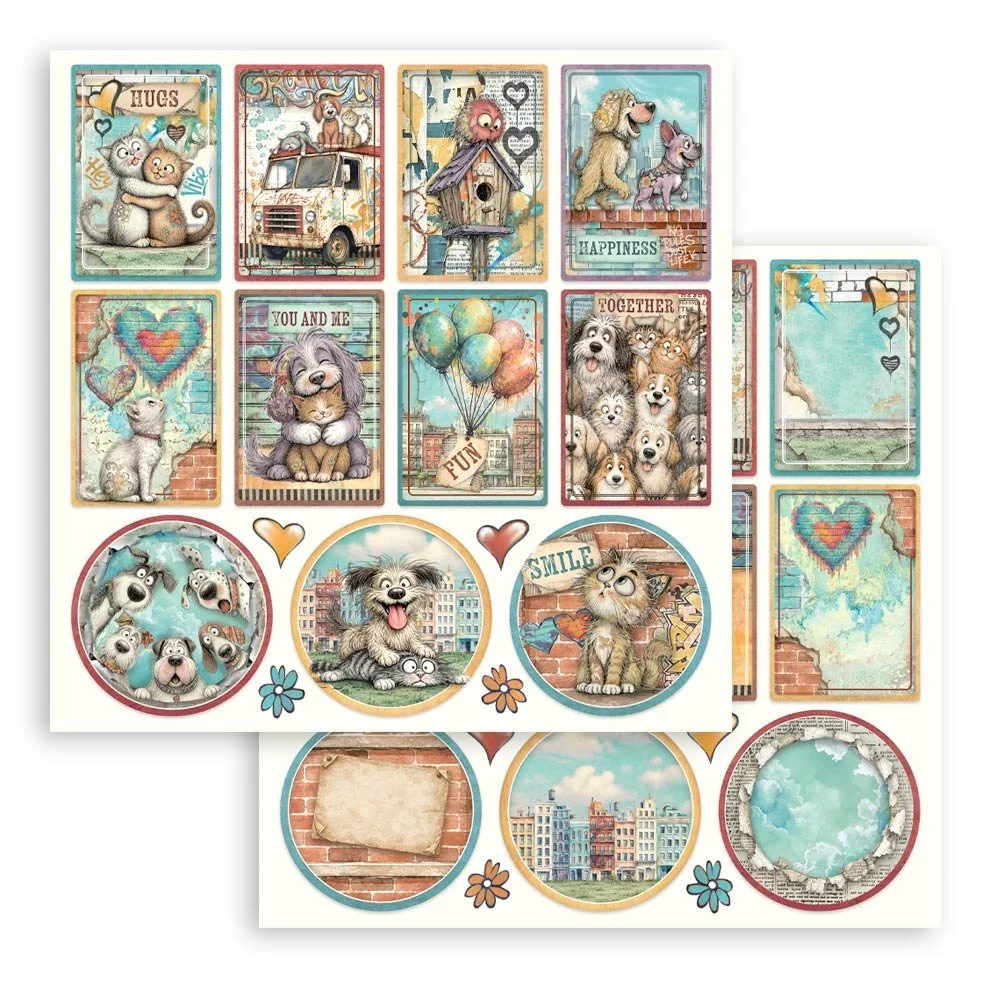 Stamperia - Furry Friends 2 - Scrapbooking Paper - Small Cards & Rounds - SBB1172
