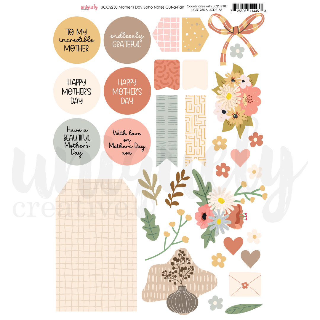 Uniquely Creative - Mother's Day - Boho Notes Cut-a-Part Sheet - UCCS250