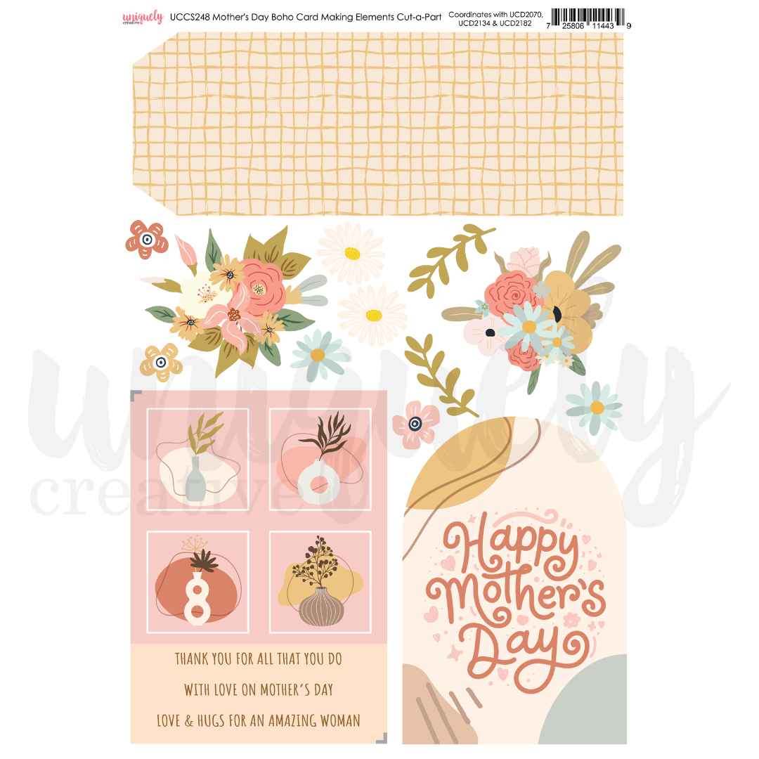 Uniquely Creative - Mother's Day - Boho Card Making Elements Cut-a-Part Sheet - UCCS248