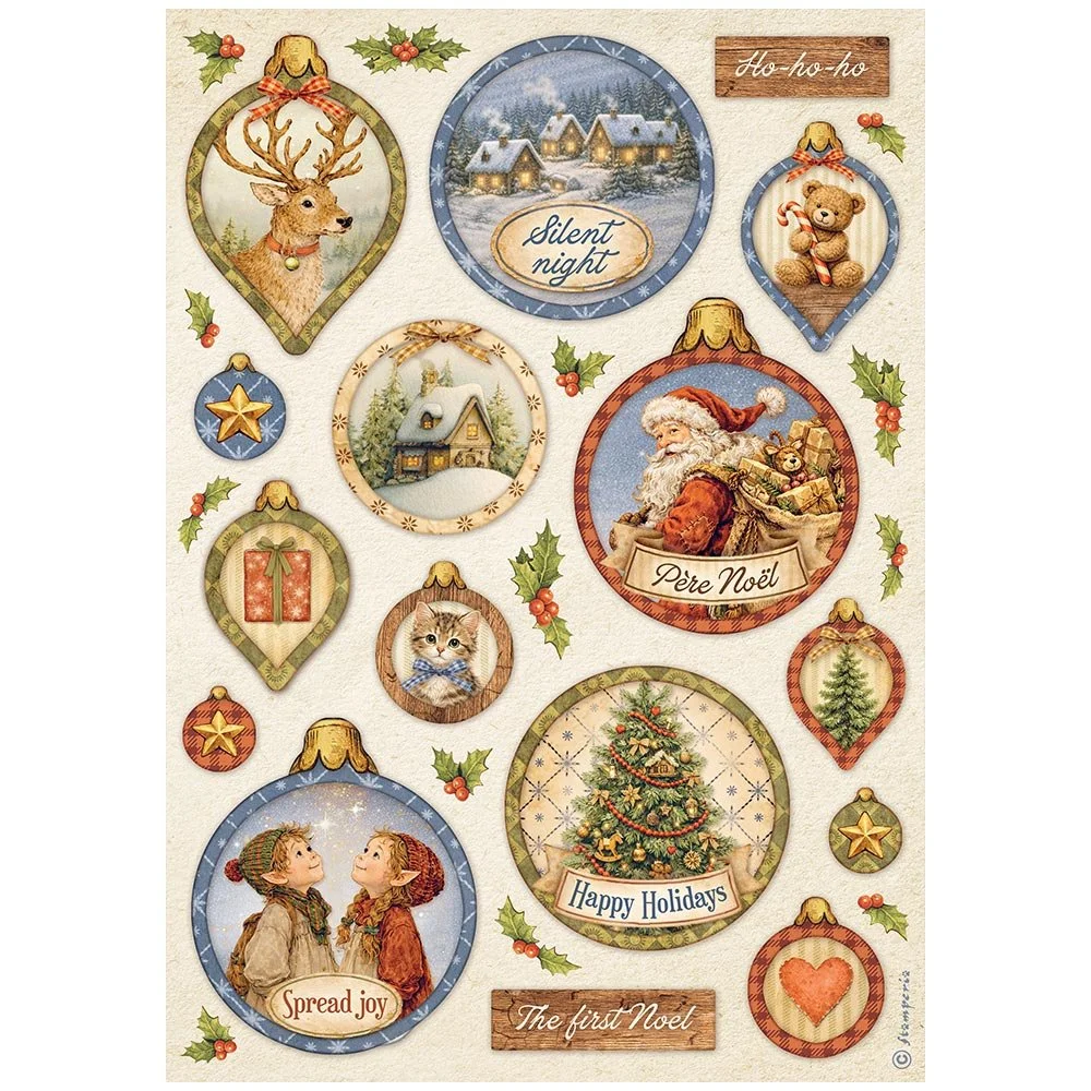 Stamperia - Silent Night - A4 Rice Paper - Christmas Balls - DFSA41142